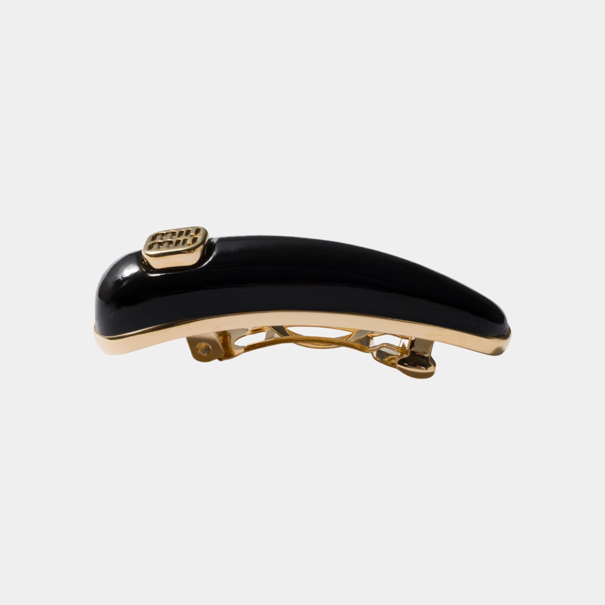 Miu Miu Patent Leather Hair Clip, Black, Close