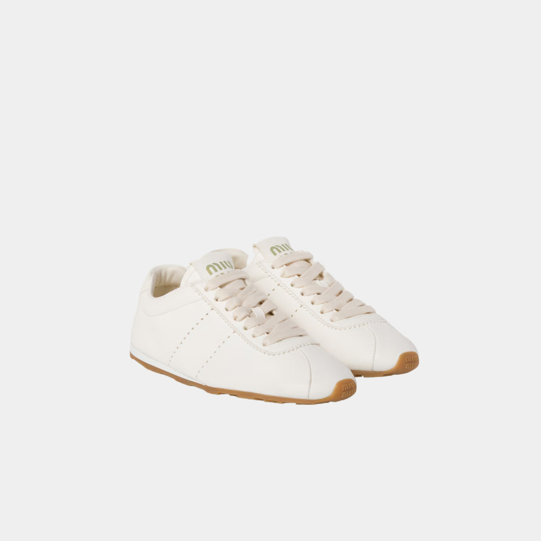Miu Miu Plume Nappa Leather Sneakers, Ivory, Front