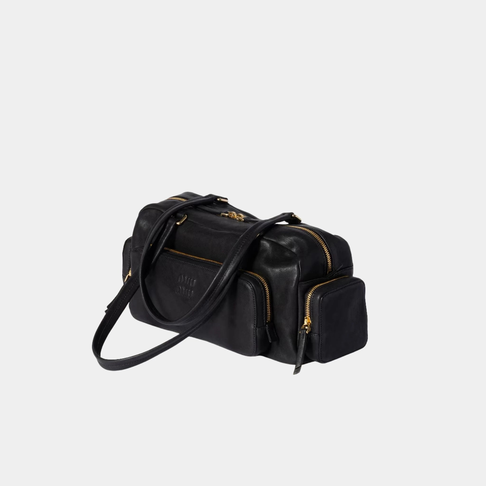 Miu Miu Pocket Bag in Washed Nappa Leather, Black, Side