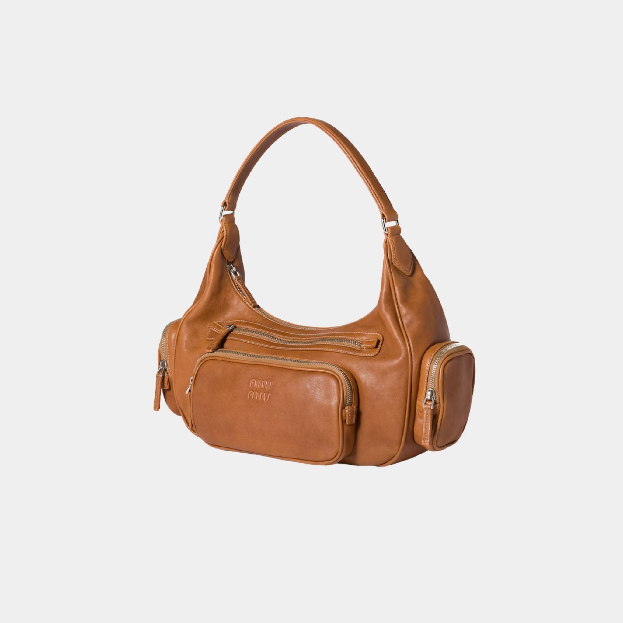 Miu Miu Pocket Nappa Leather Bag, Caramel, Side