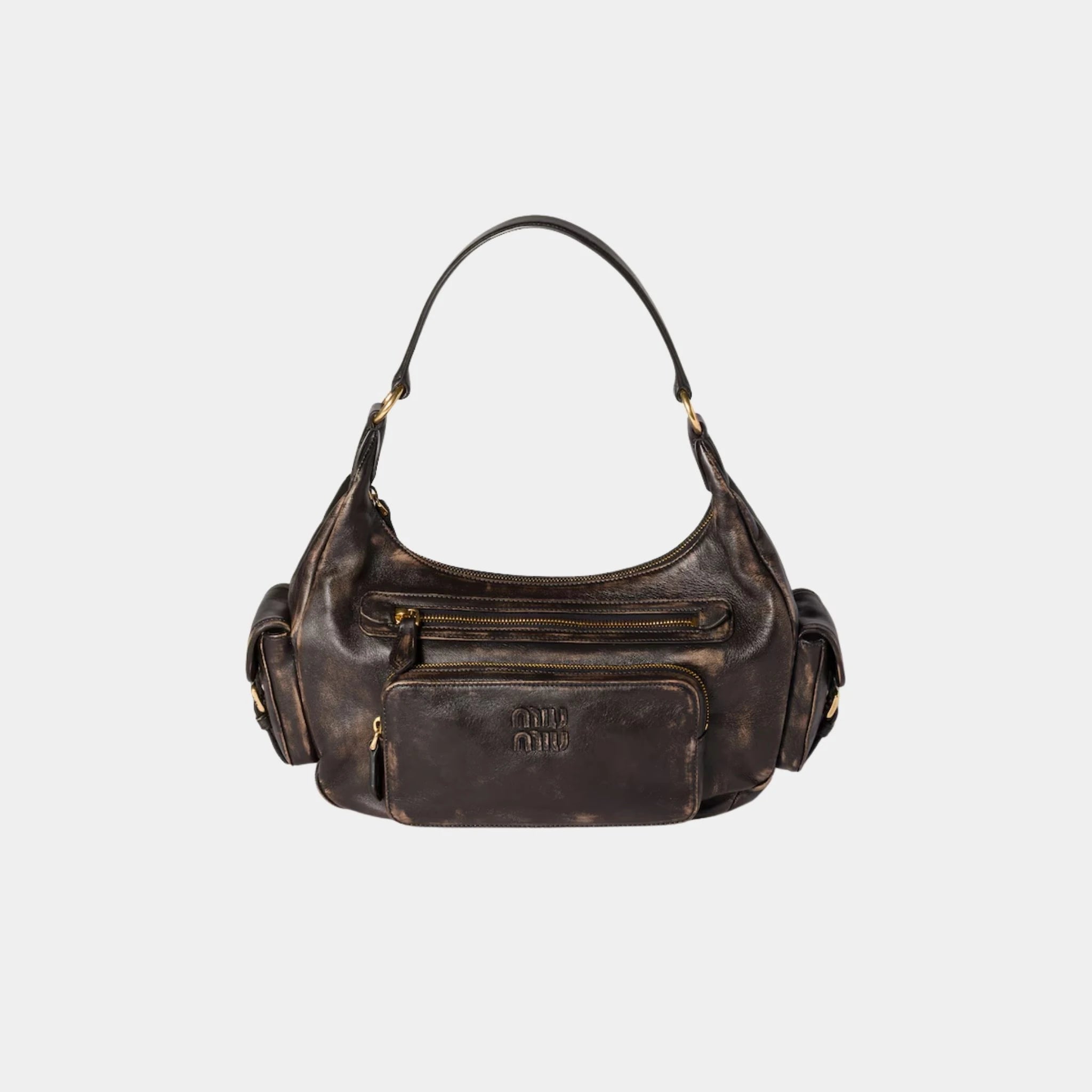 Miu Miu Pocket Soft Aged Nappa Leather Bag, Coffee, Front