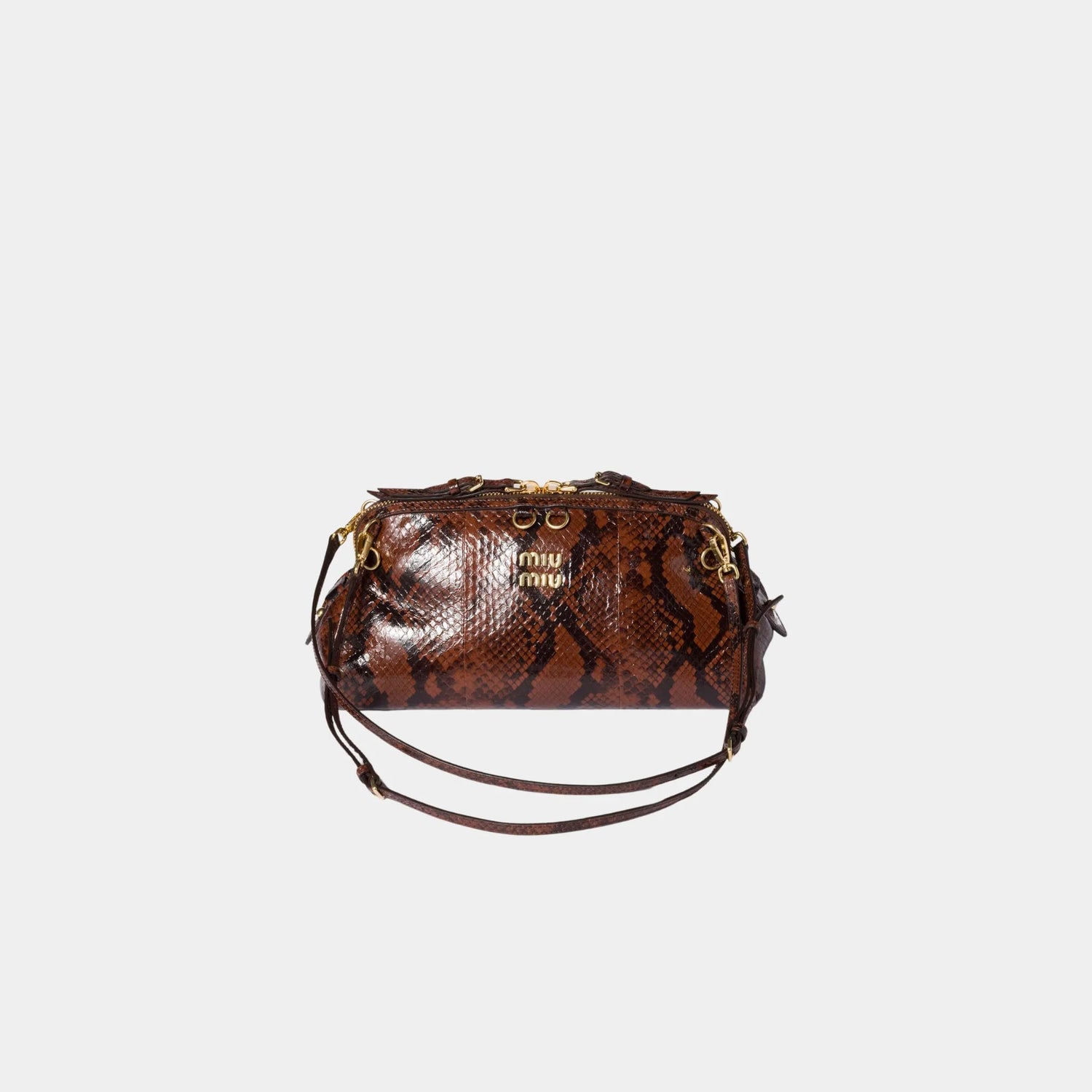 Miu Miu Python-print Ayers Leather Clutch, Tobacco, Front