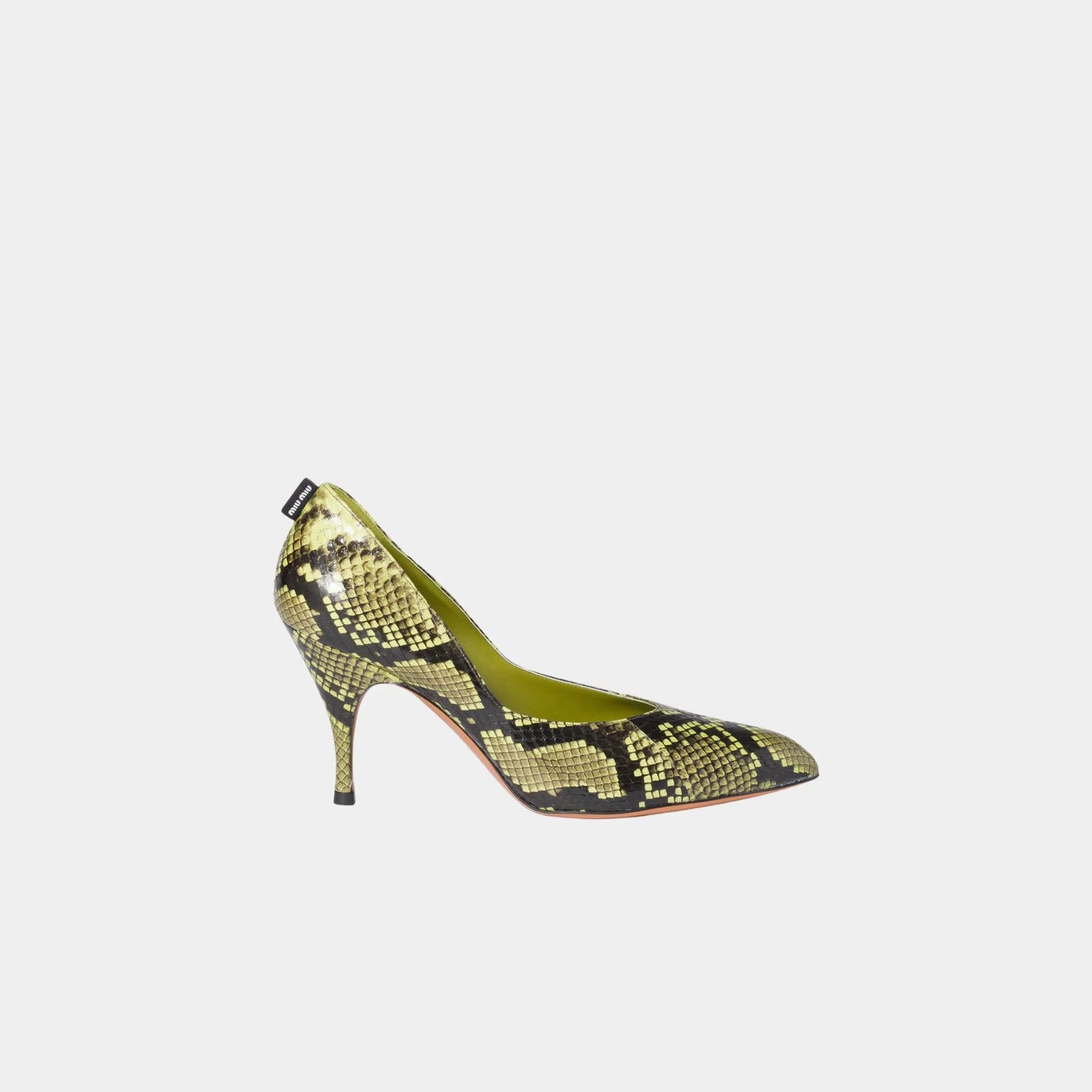 Miu Miu Python-print Ayers Leather Pumps, Fern Green, Side