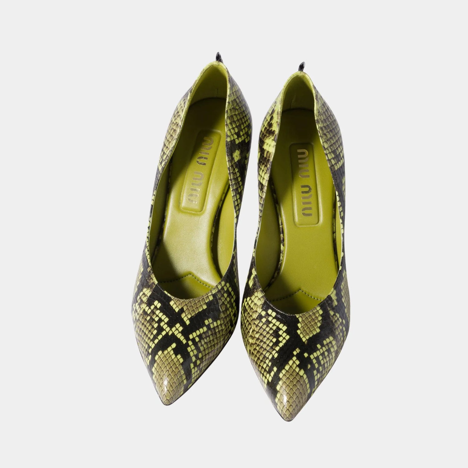 Miu Miu Python-print Ayers Leather Pumps, Fern Green, Top