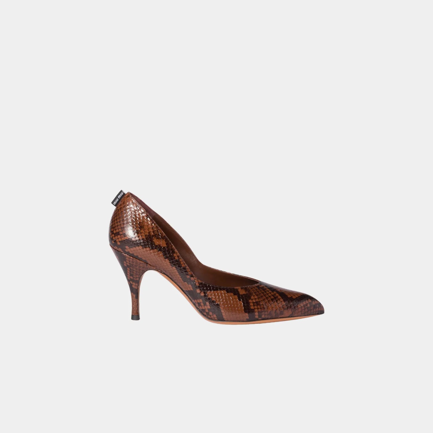 Miu Miu Python-print Ayers Leather Pumps, Tobacco, Side