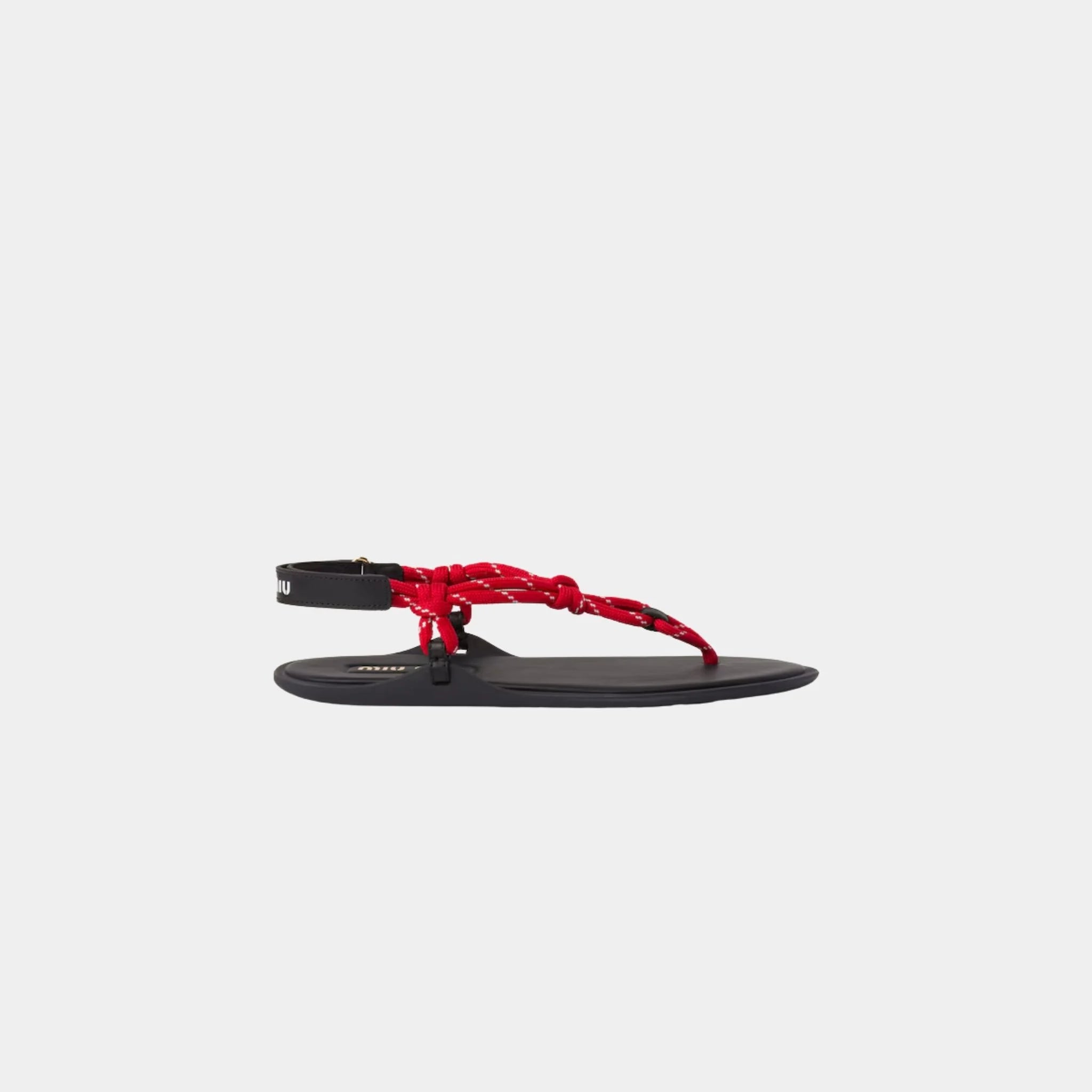 Miu Miu Riviere Cord and Leather Sandals, Red, Side