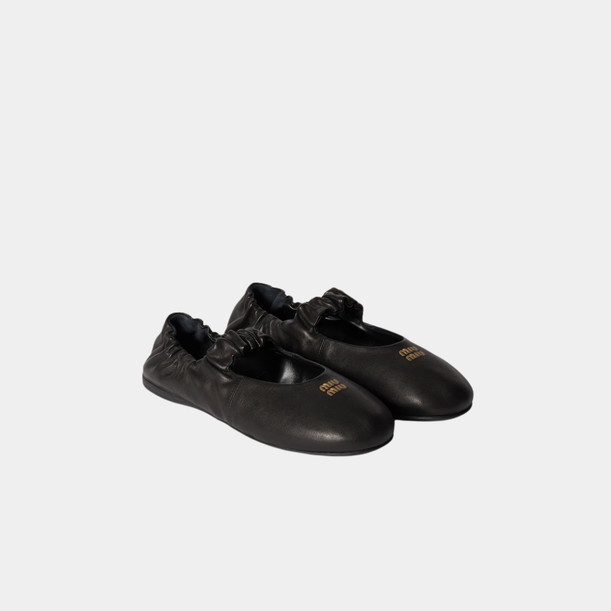 Miu Miu Ruches Nappa Leather Ballerinas, Black, Side, Front