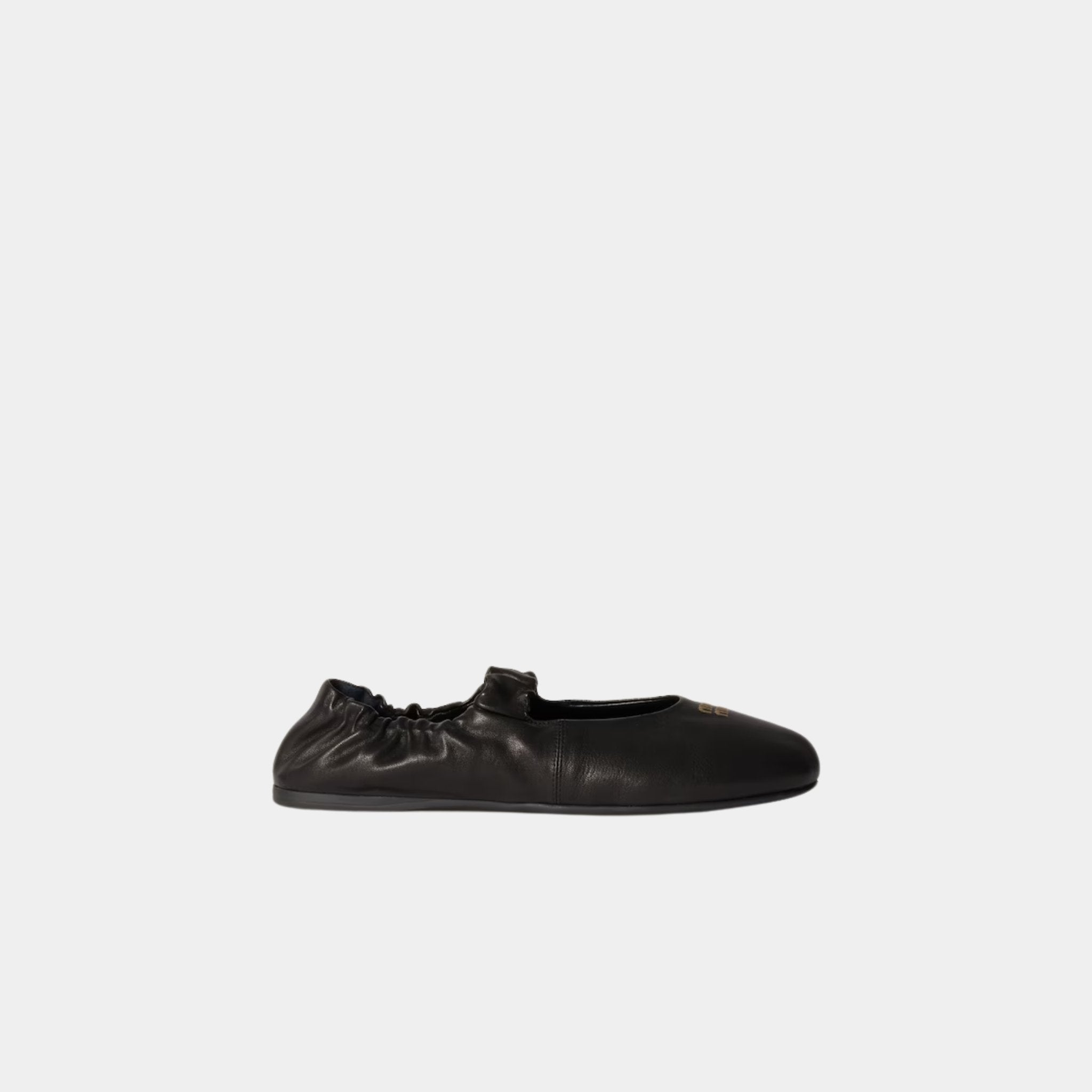 Miu Miu Ruches Nappa Leather Ballerinas, Black, Side