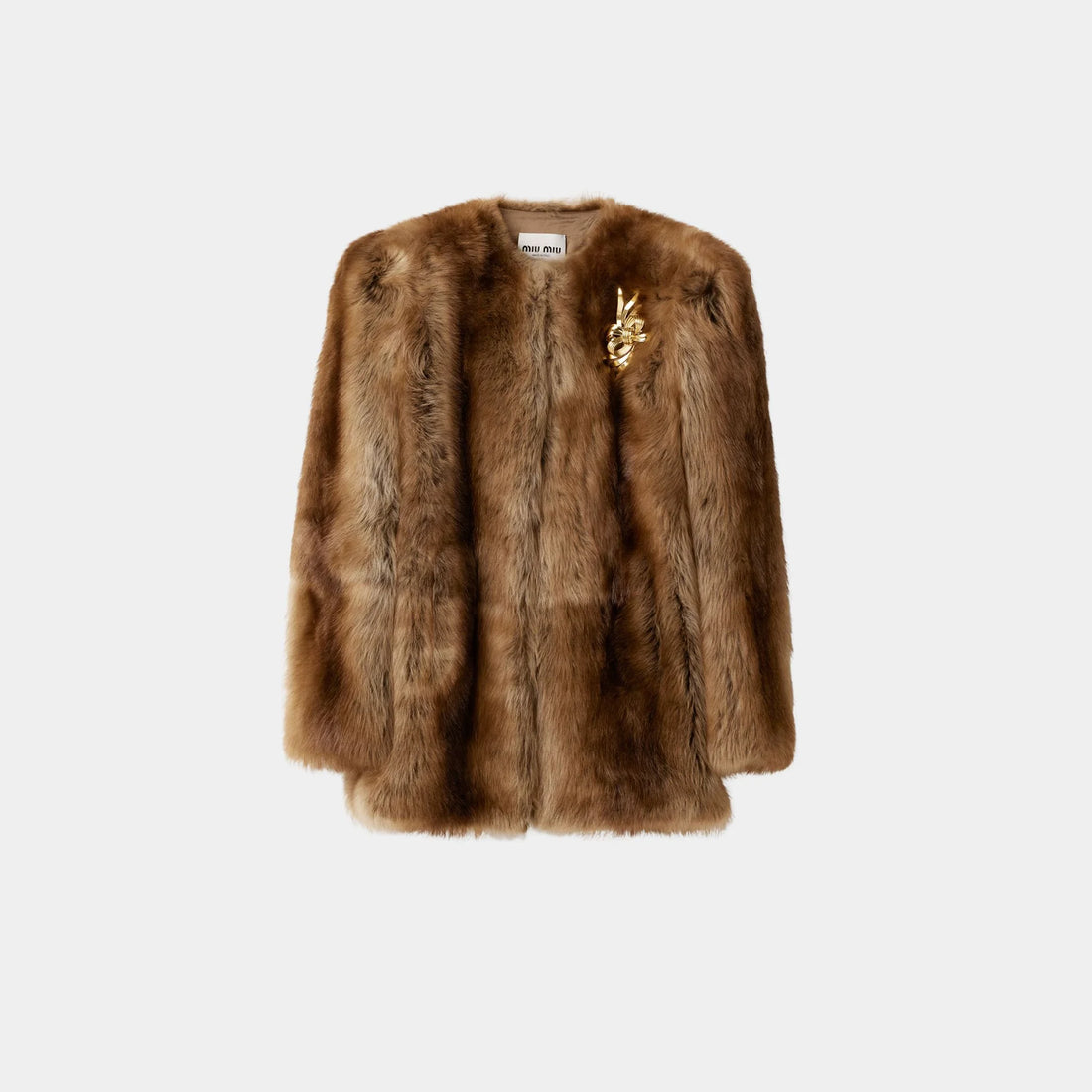 Miu Miu Shearling Fur Jacket, Tobacco, Front