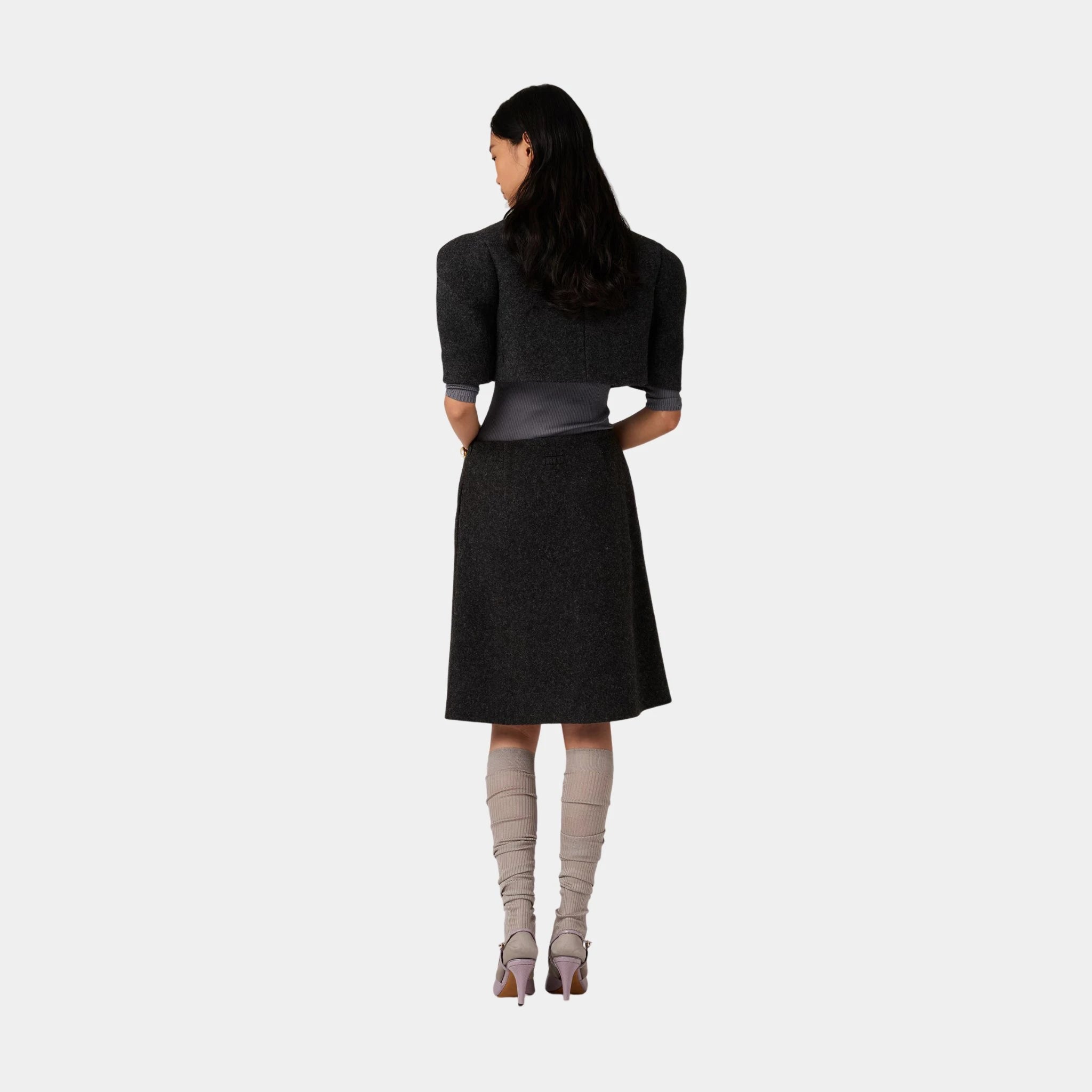 Miu Miu Shetland Wool Skirt, Anthracite Gray, Model, Back