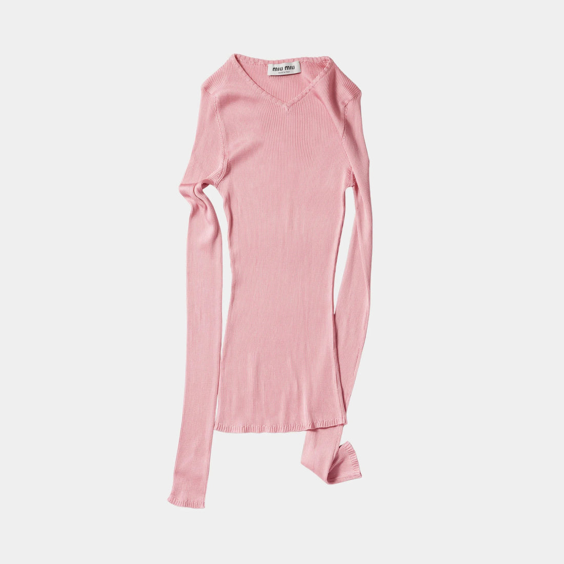 Miu Miu Silk V-neck Sweater, Begonia Pink, Front