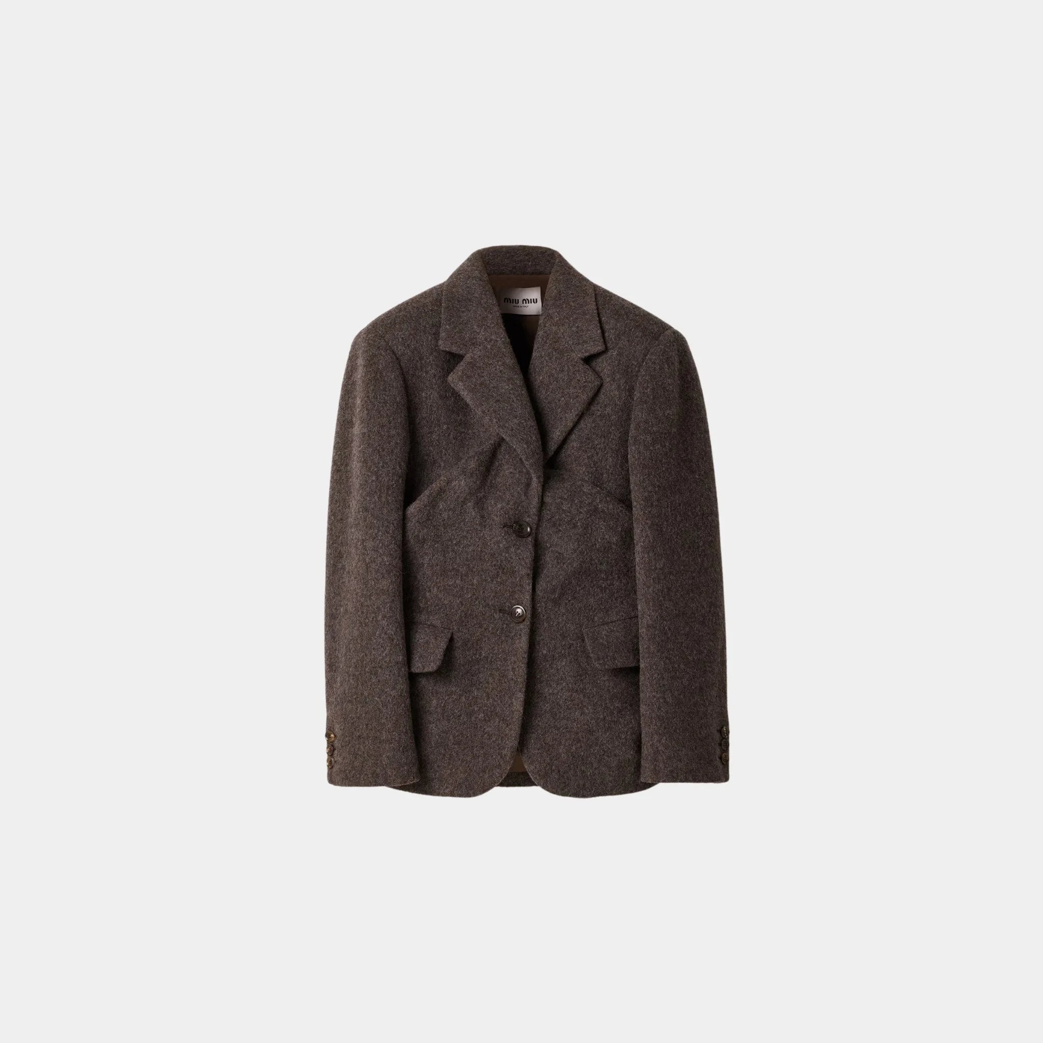 Miu Miu Single-breasted Light Shetland Wool Jacket, Ebony, Front