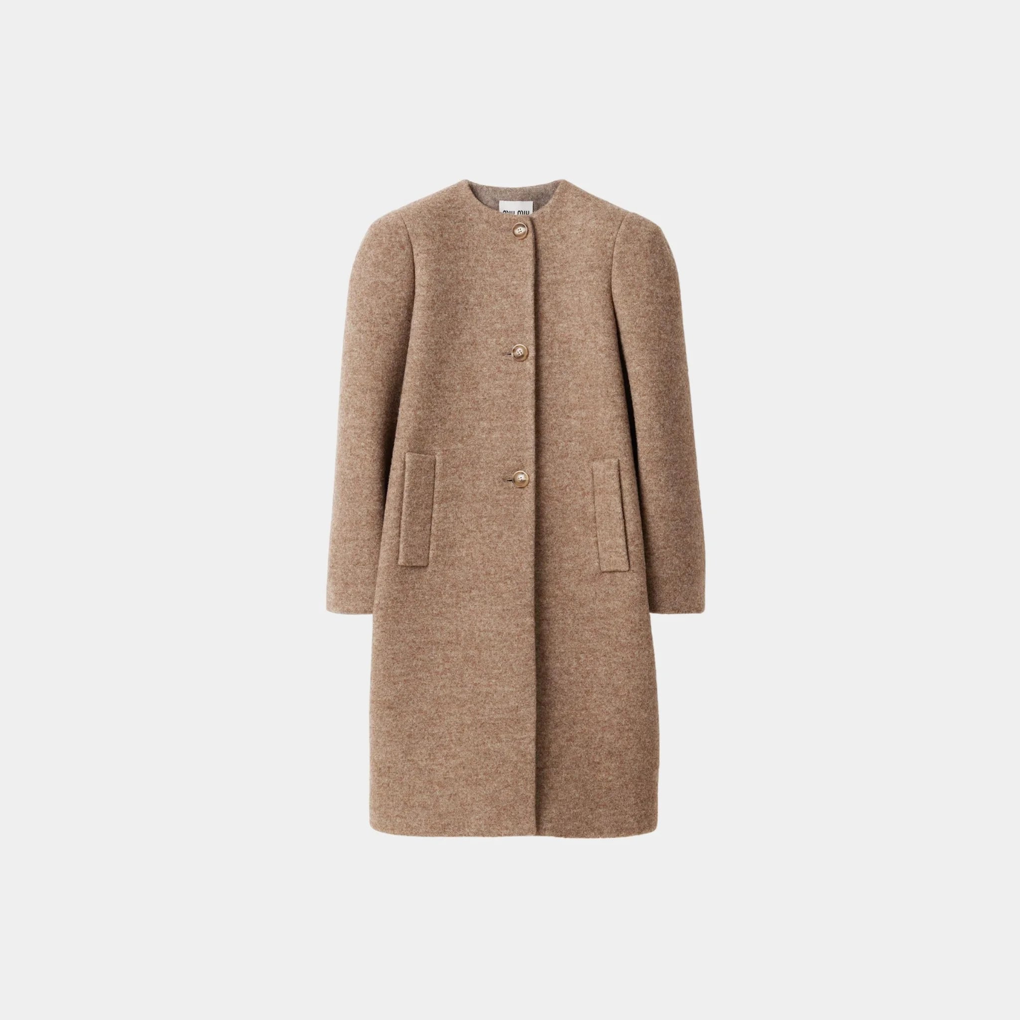 Miu Miu Single-breasted Shetland Wool Straight Fit Coat, Cord, Front