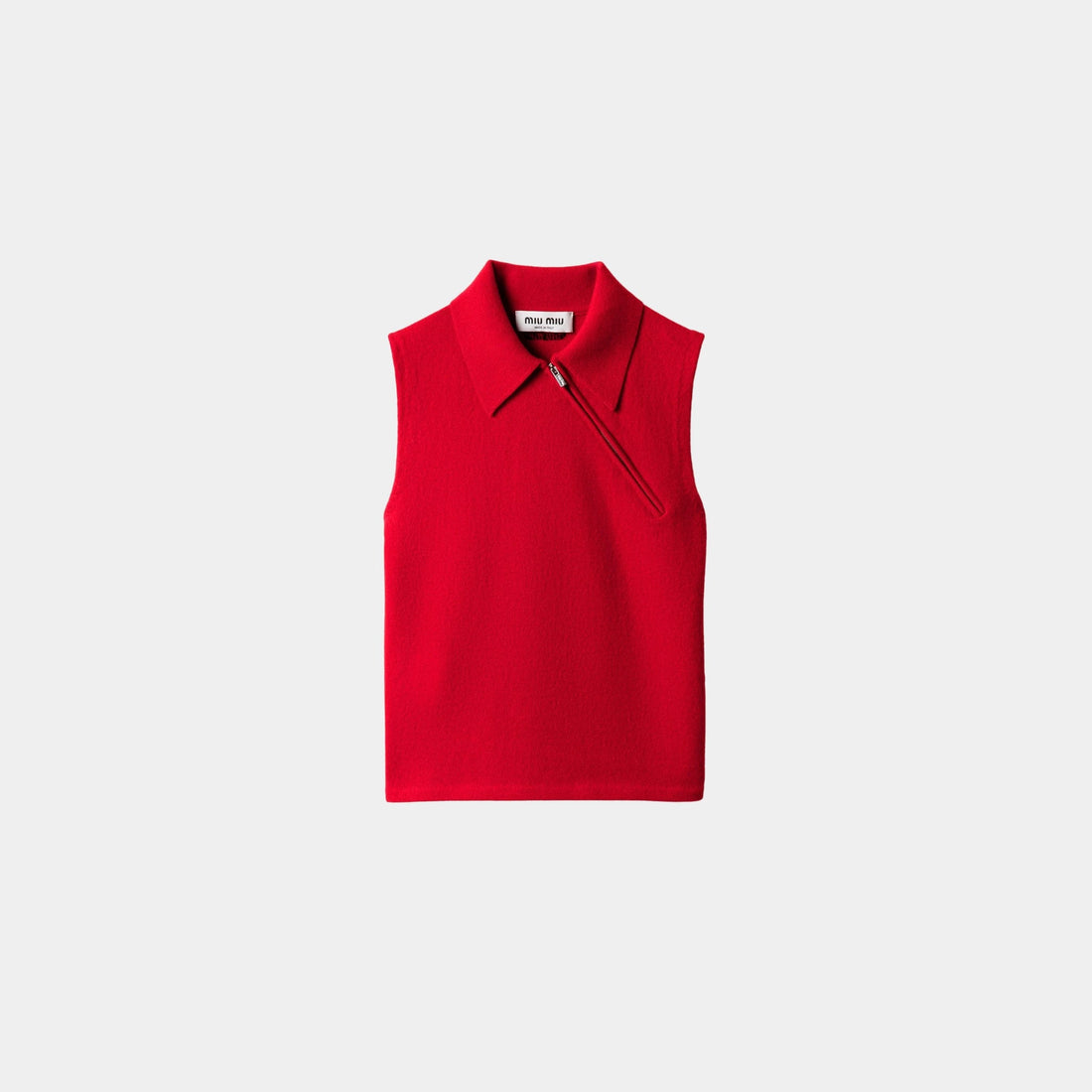 Miu Miu Sleeveless Cashmere Polo Shirt, Red, Front