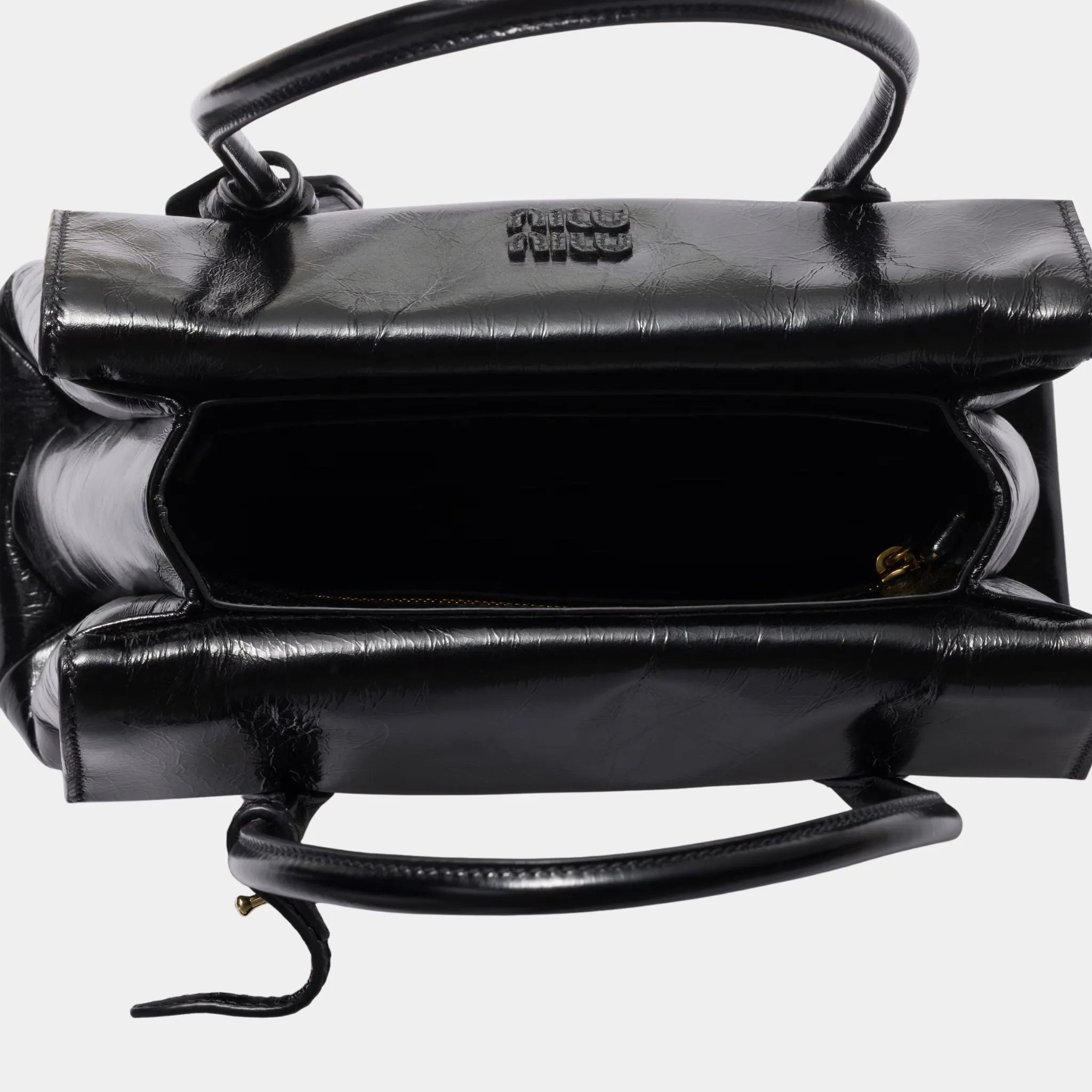 Solitaire Shiny Leather Bag, Black, Top