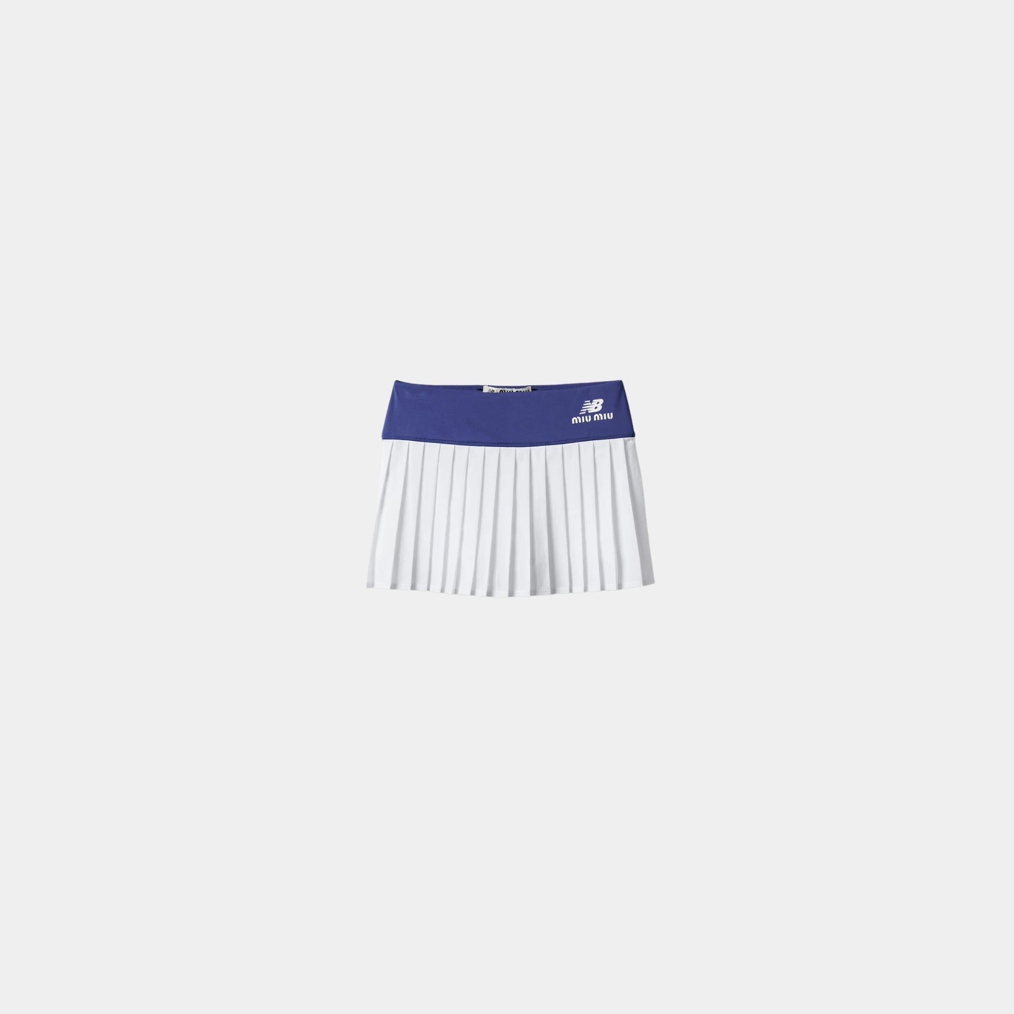 Miu Miu Stretch Technical Jersey Pleated Miniskirt, Royal Blue, White, Front