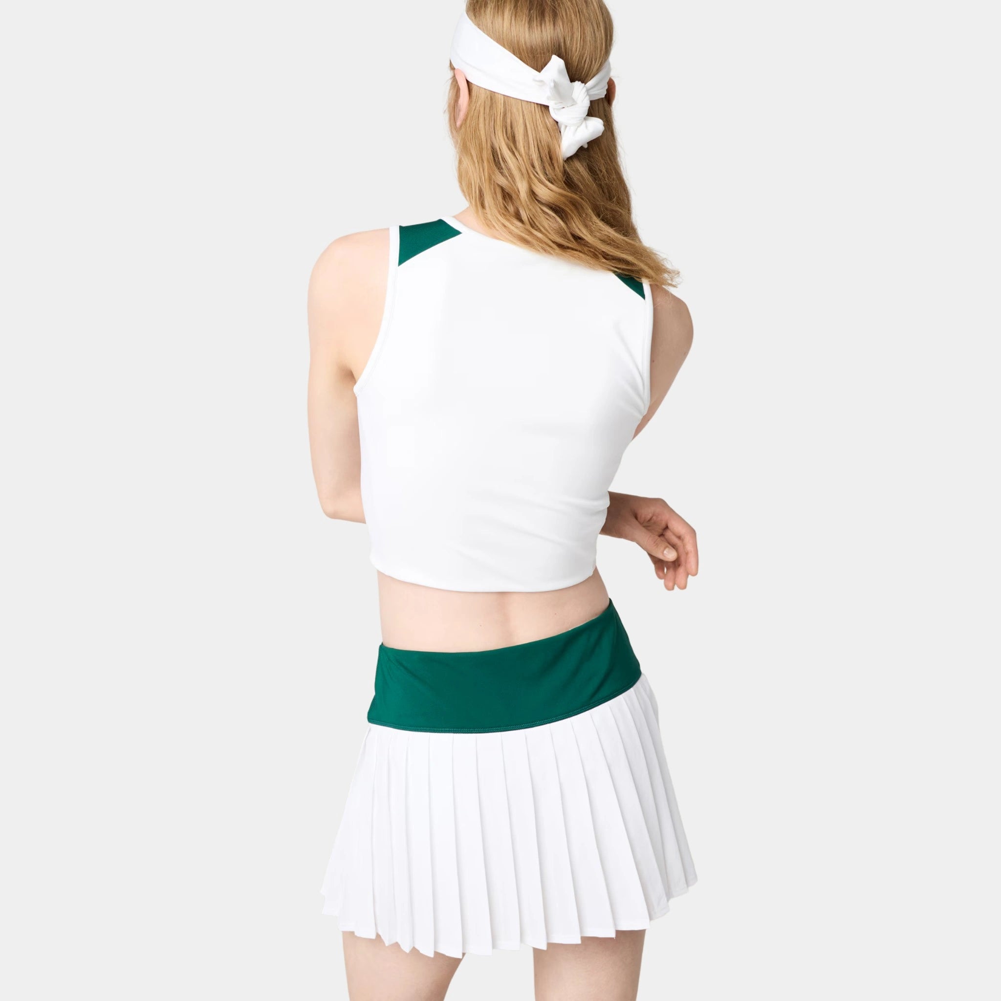 Miu Miu Stretch Technical Jersey Sleeveless Top, Green, White, Model, Back