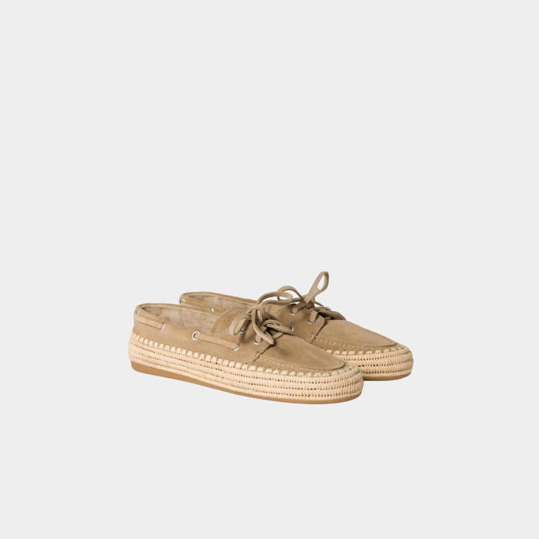 Miu Miu Suede and Raffia Boat Shoes, Ecru, Front