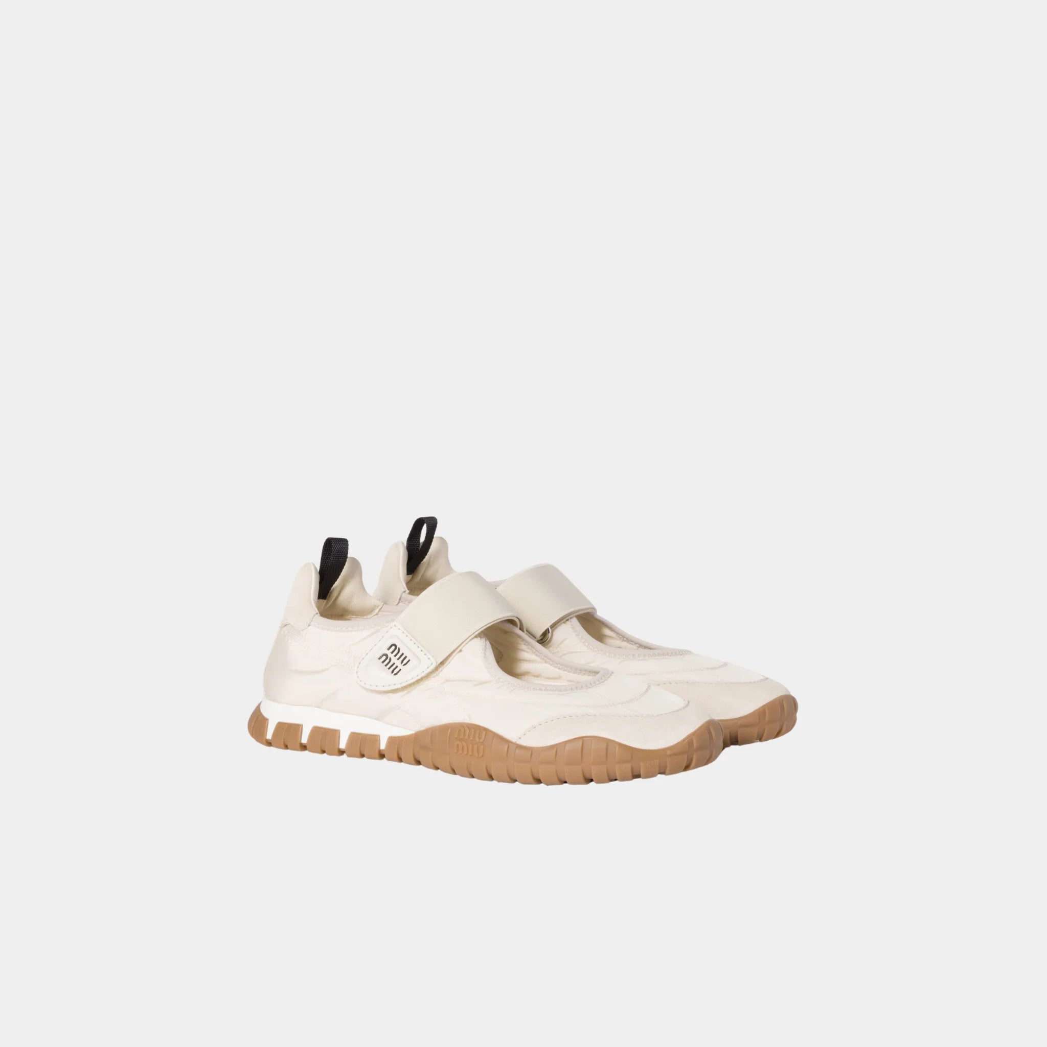 Miu Miu Tyre Technical Fabric And Suede Ballerinas, Ivory, Side, Front