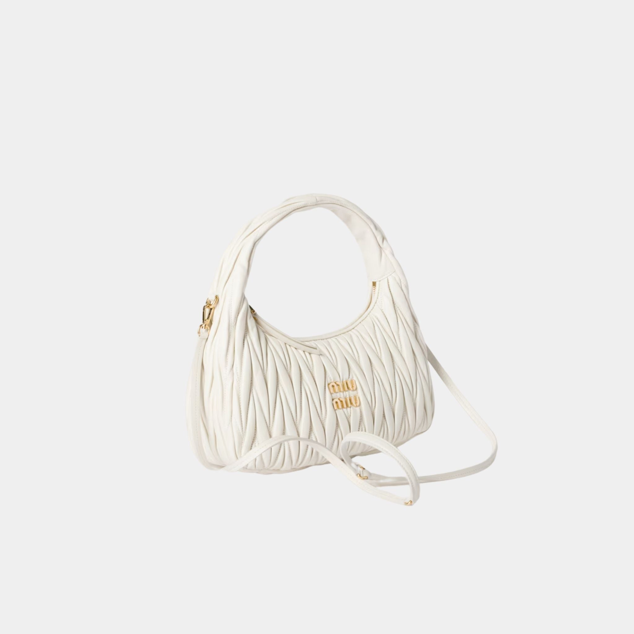 Miu Miu Wander Matelassé Nappa Leather Hobo Bag, Side