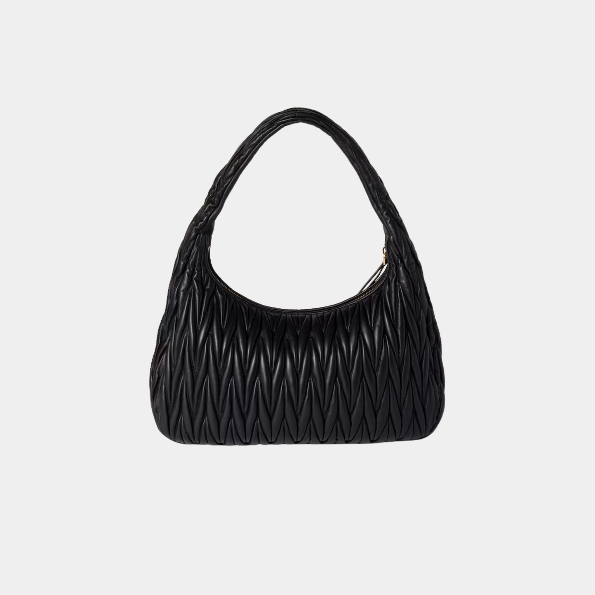 Miu Miu Wander Matelassé Nappa Leather Hobo Medium Bag, Black, Back