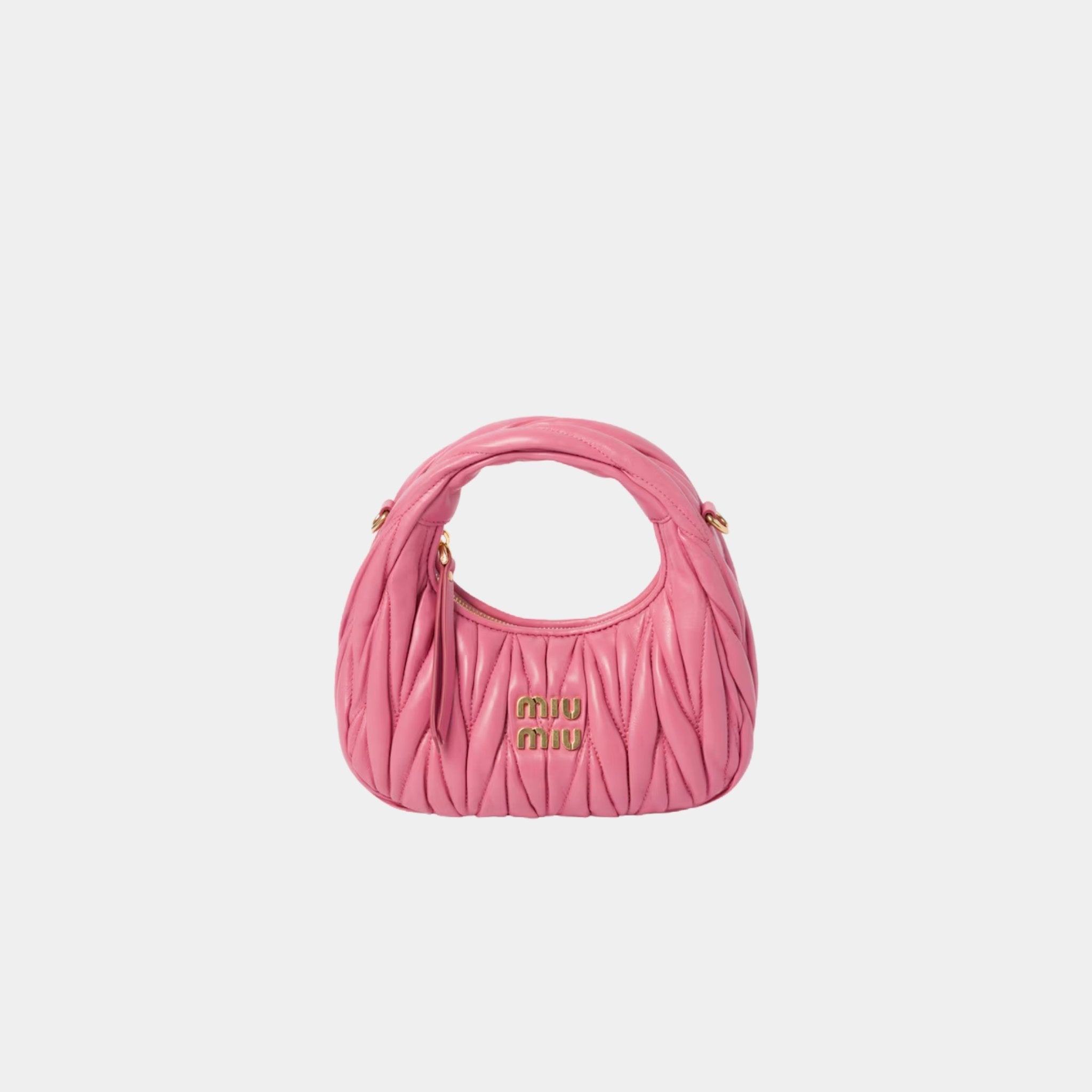 Miu Miu Wander Matelasse Nappa Leather Hobo Mini Bag, Begonia Pink, Front
