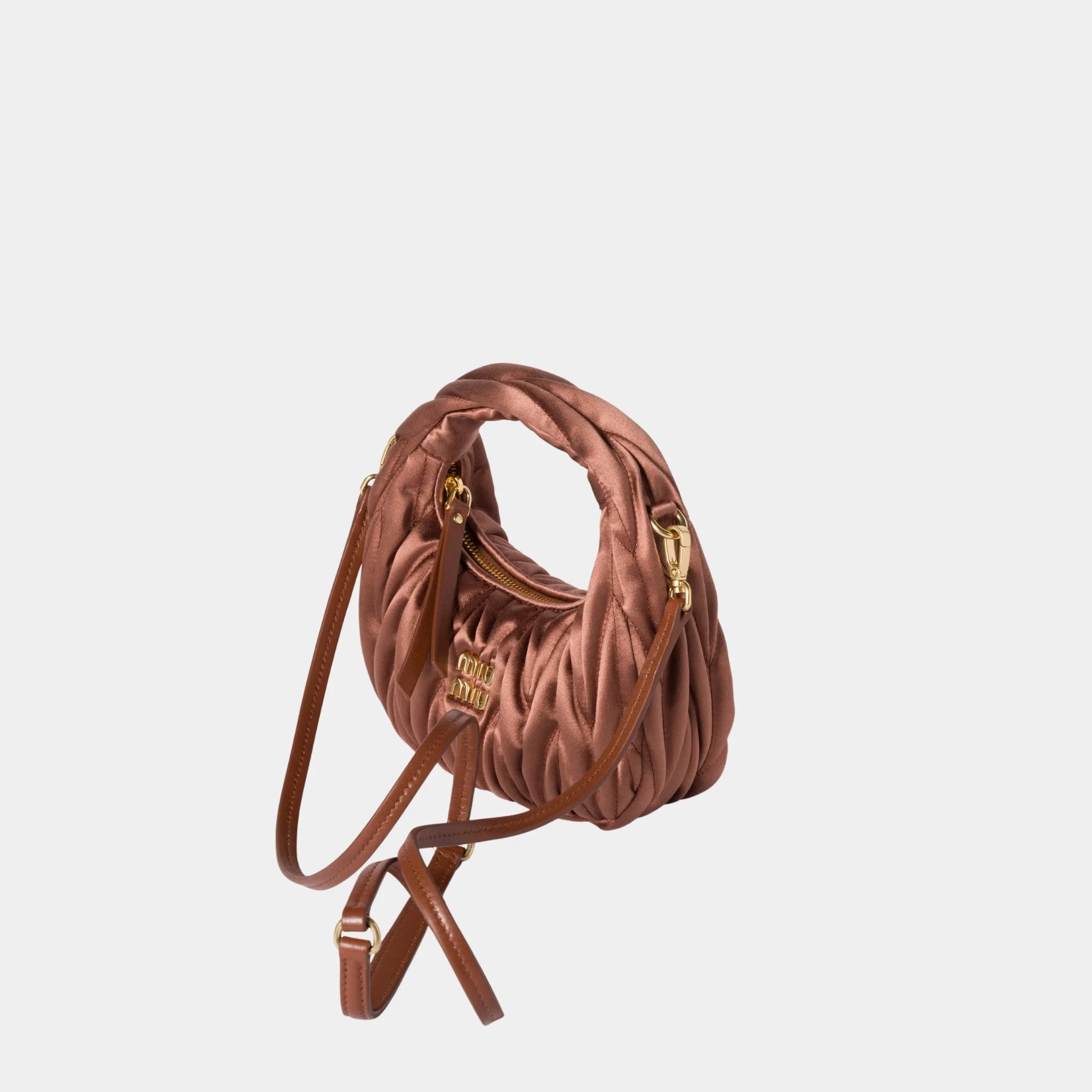 Miu Miu Wander Matelasse Satin Mini Bag, Cocoa Brown, Side