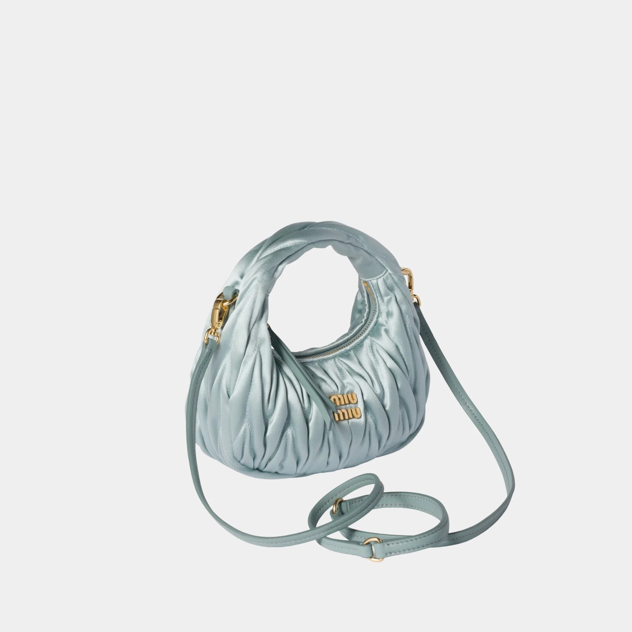 Miu Miu Wander Matelasse Satin Mini Bag, Lake Blue, Side