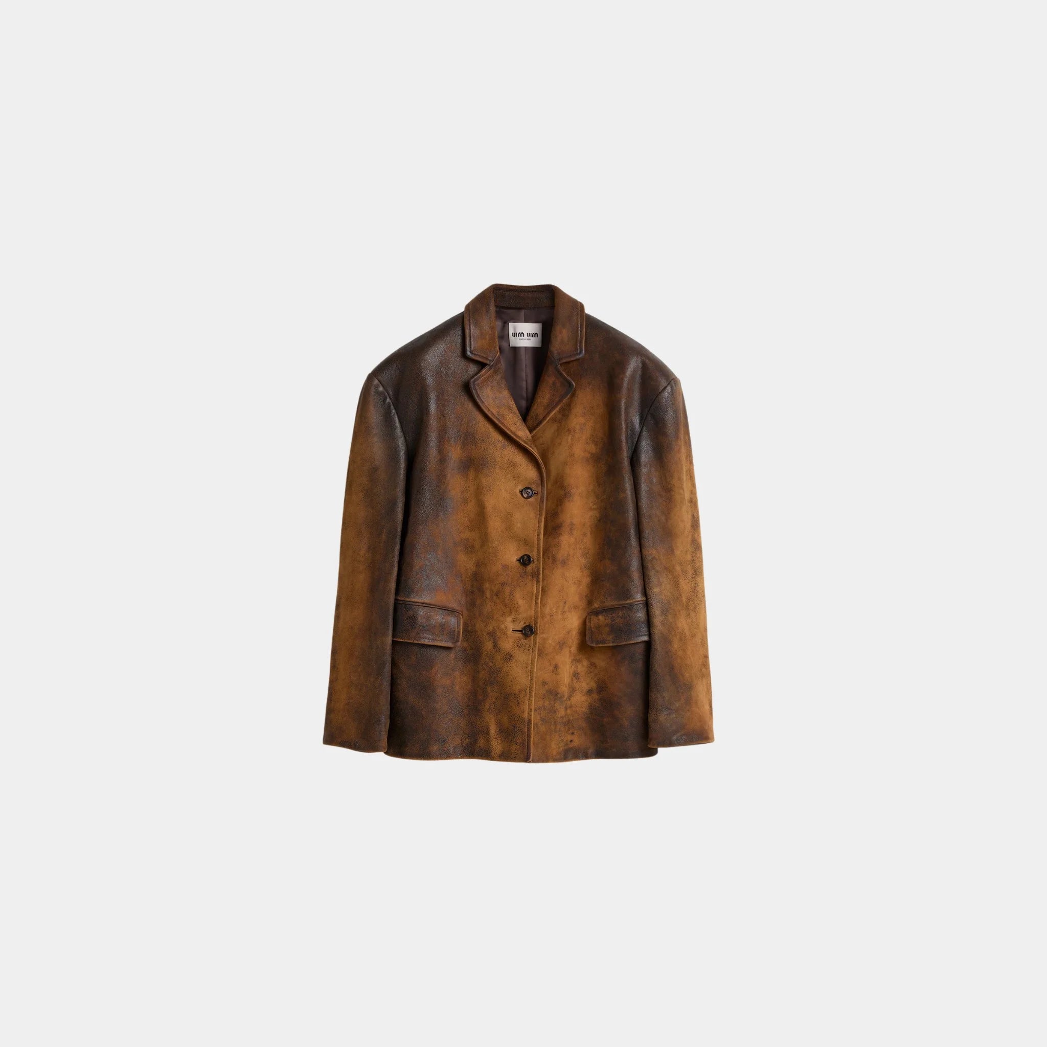 Miu Miu Waxed Suede Leather Buttoned Jacket, Cognac, Front