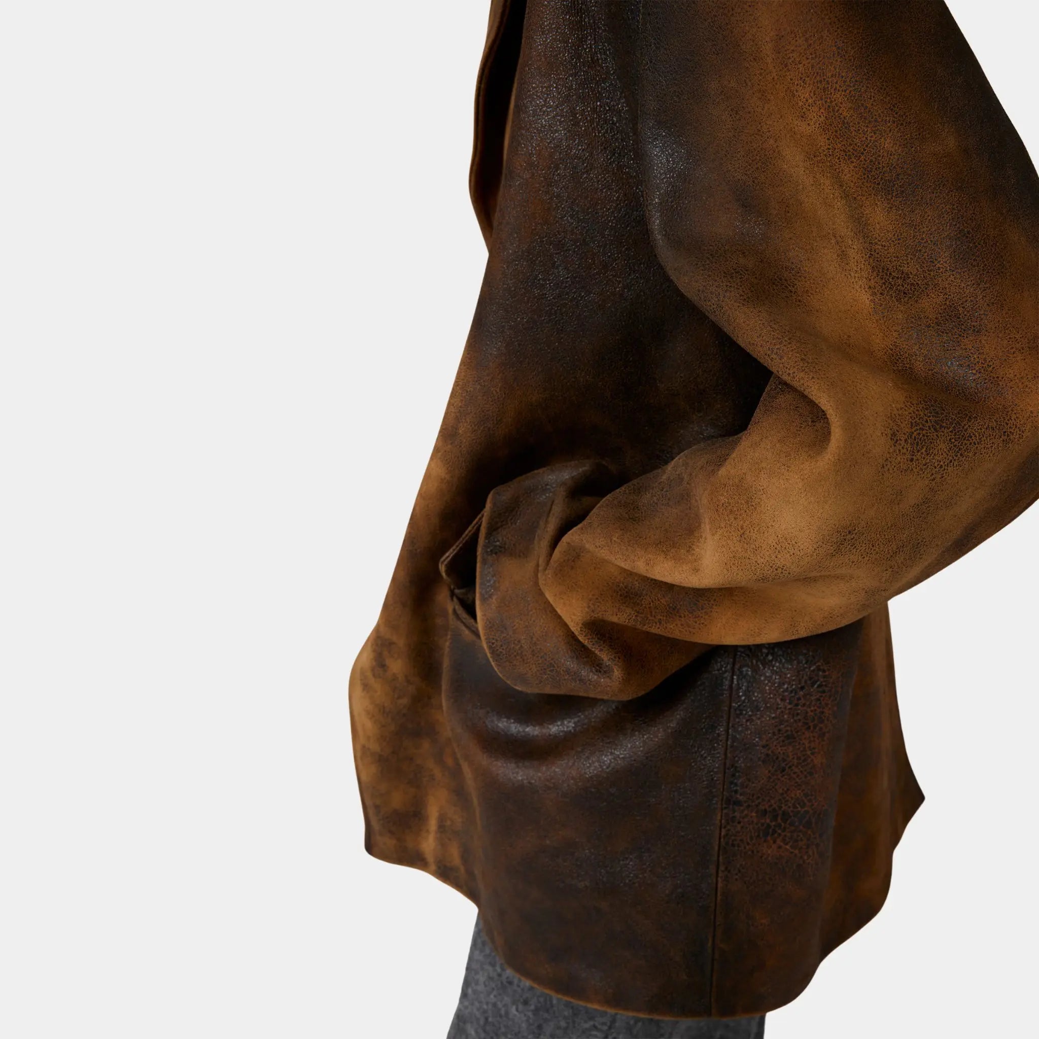 Miu Miu Waxed Suede Leather Buttoned Jacket, Cognac, Model, Close