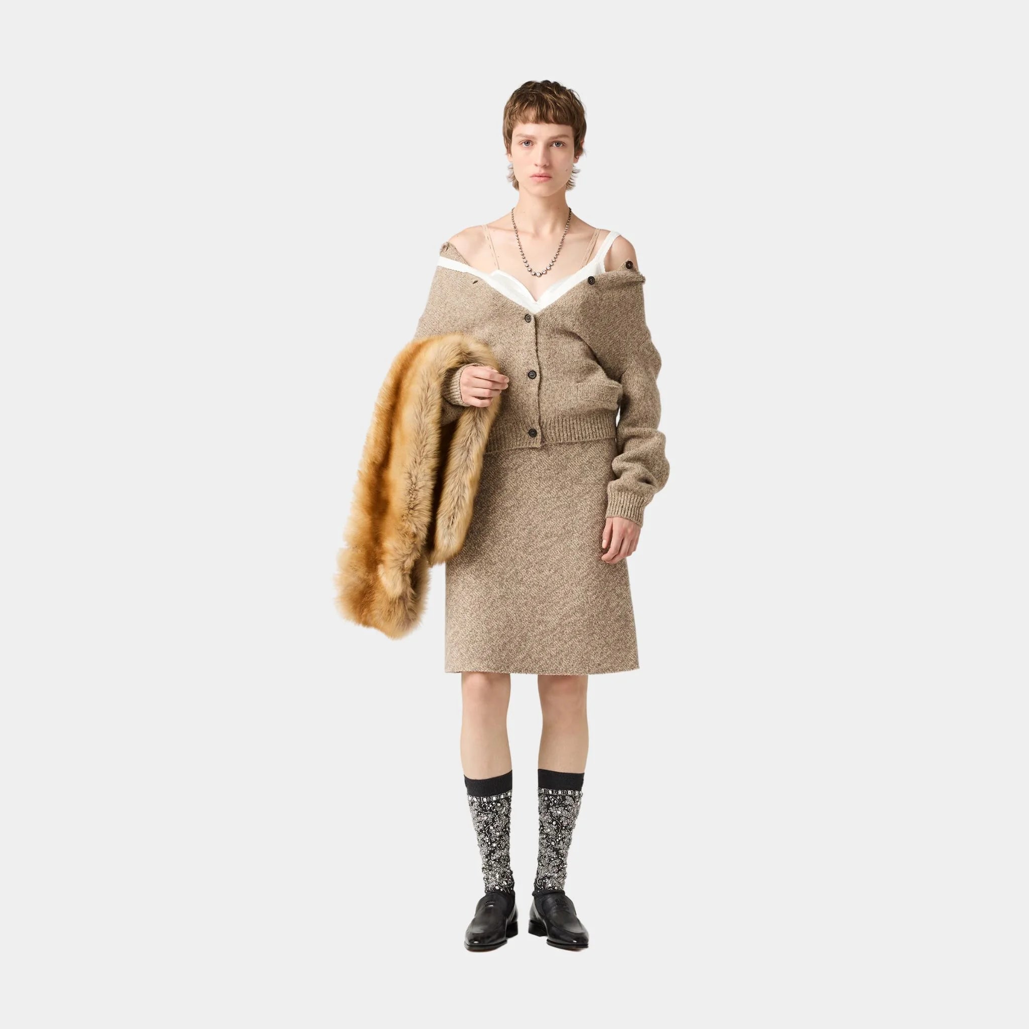 Miu Miu Wool Knit Cardigan, Cord, Model, Front