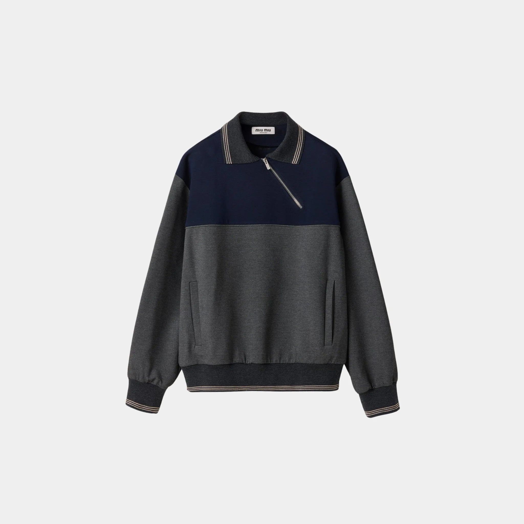 Miu Miu Zipper Sweatshirt, Anthracite Gray, Front