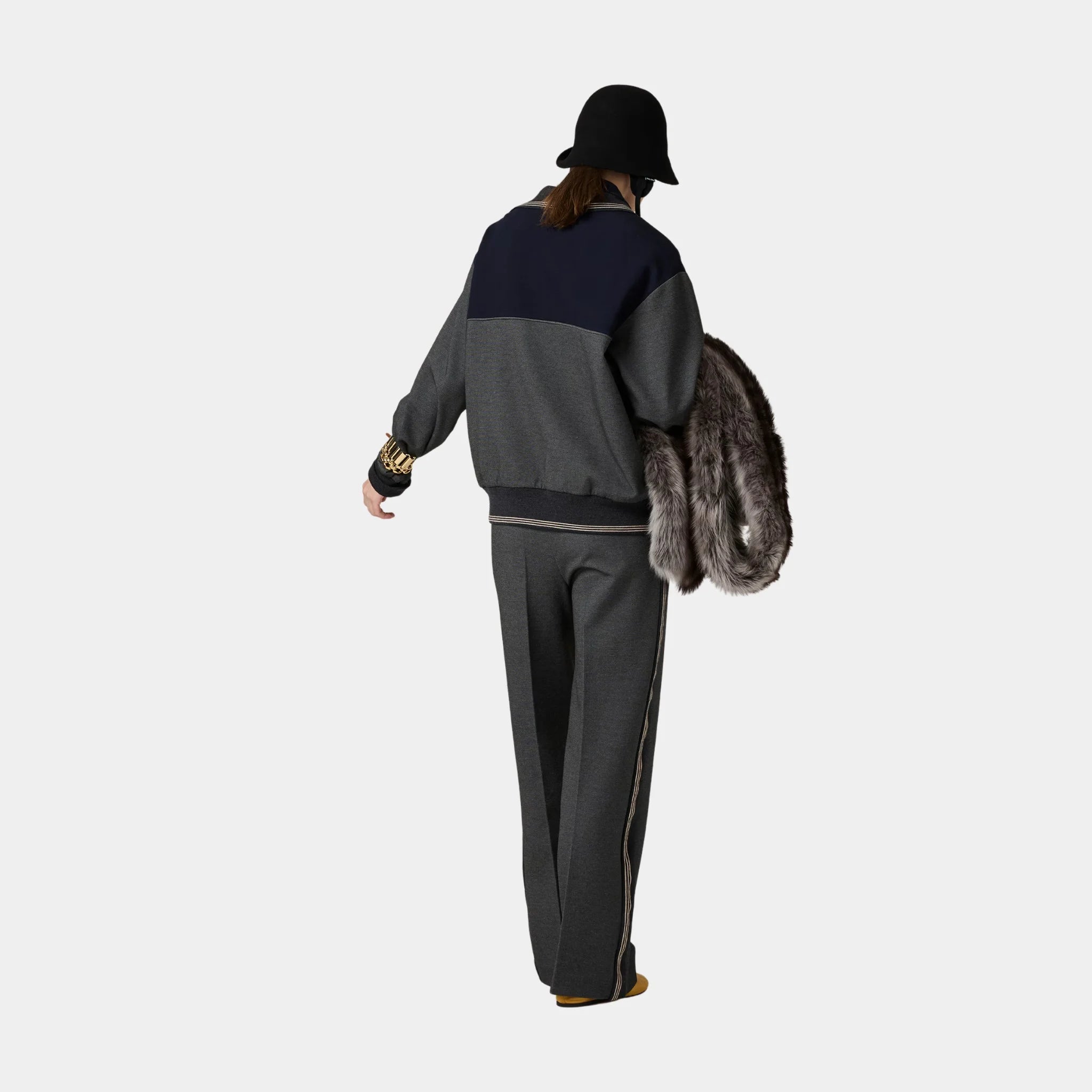 Miu Miu Zipper Sweatshirt, Anthracite Gray, Model, Back