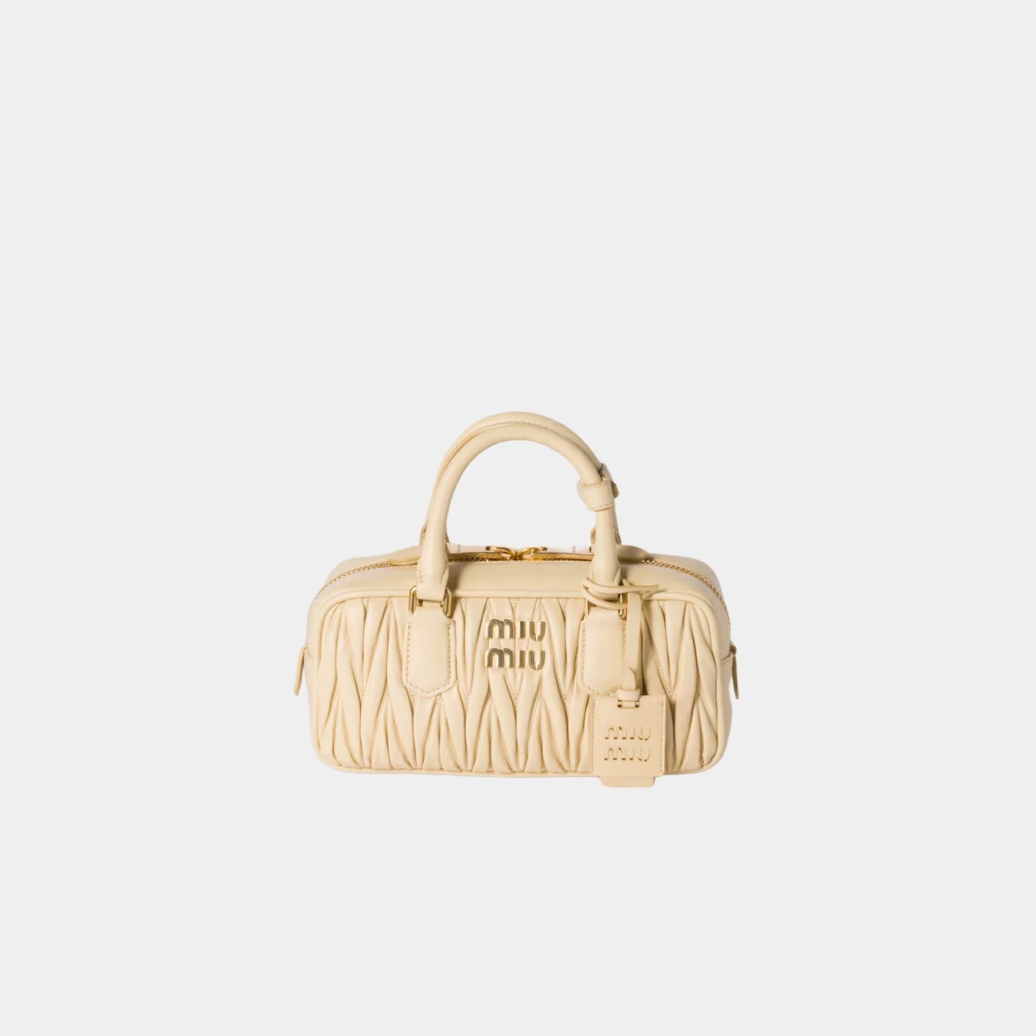 Miu Miu Arcadie Matelassé Nappa Leather Bag, Soy Green, Front
