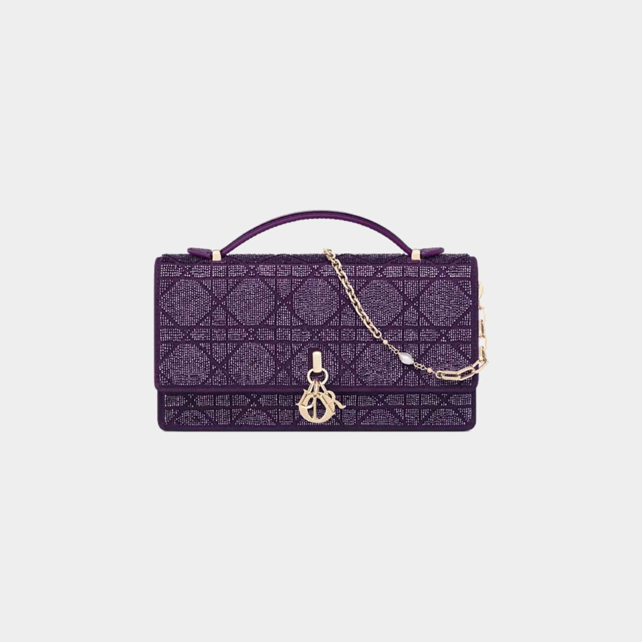 Dior Or My Dior Mini Bag Microbead-Embroidered Cotton, Royal Purple, Front