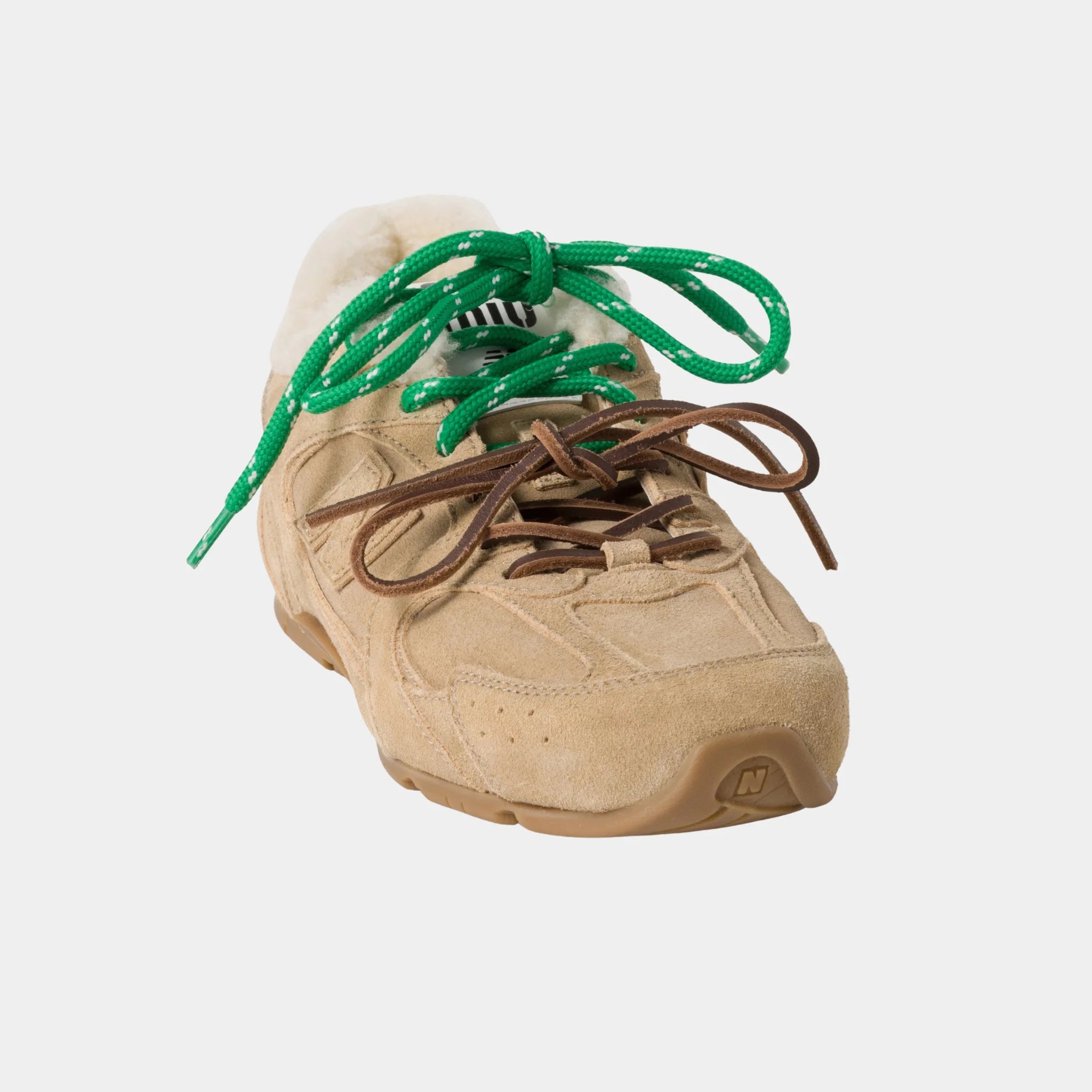 New Balance X Miu Miu 530 SL Bleached Leather Sneakers, Ecru, Close, Front