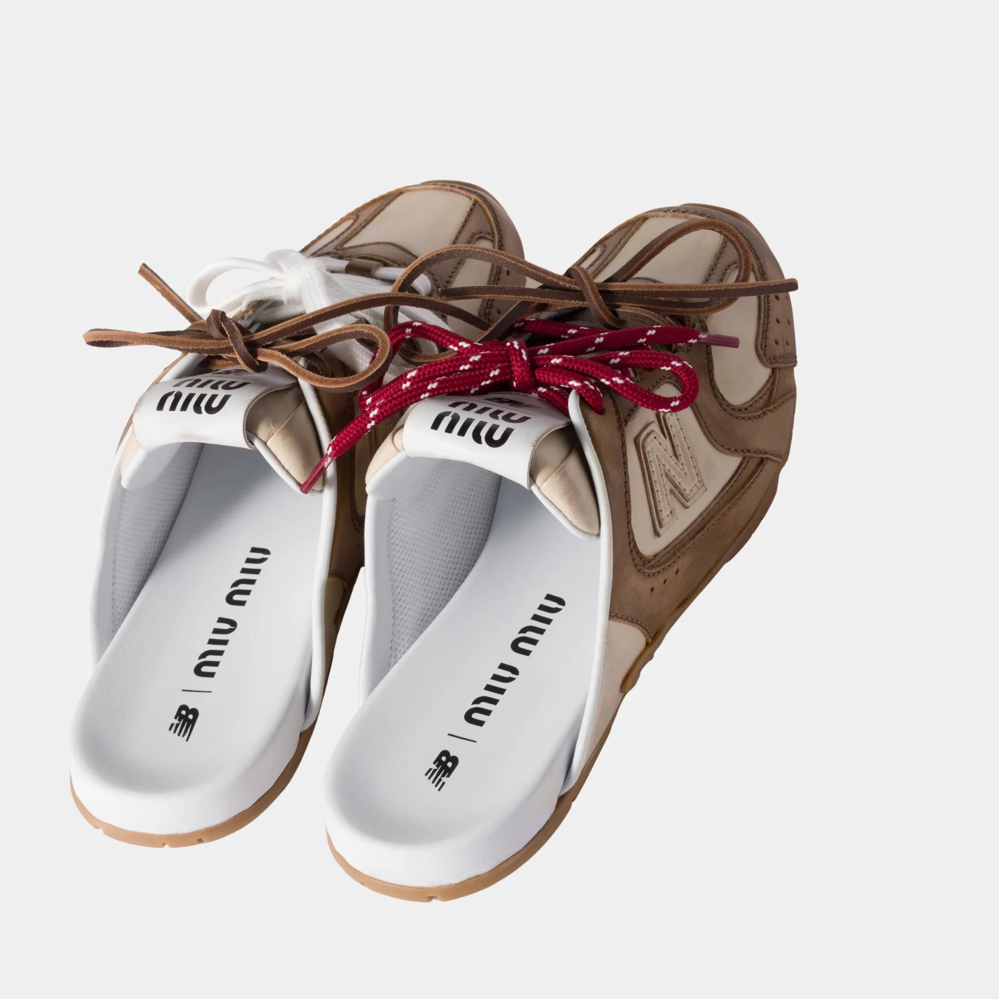 New Balance X Miu Miu 530 SL Deco Calf Leather Mules, Cinnamon, Travertine Gray, Back