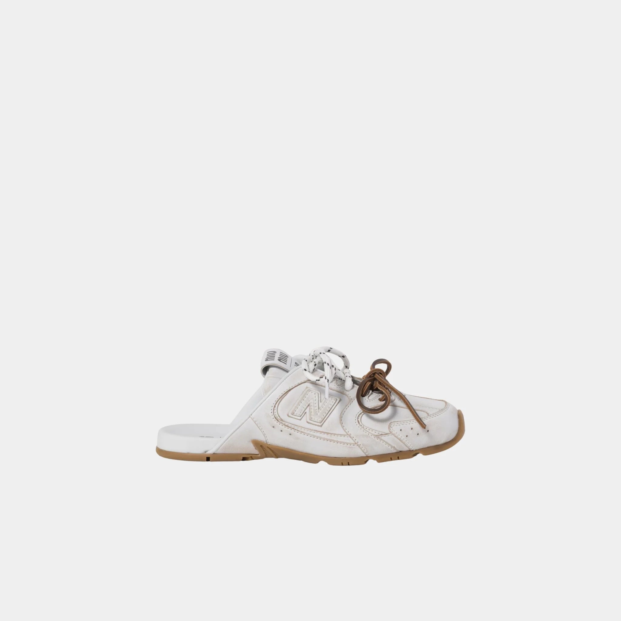 New Balance X Miu Miu 530 SL Deco Calf Leather Mules, White, Side