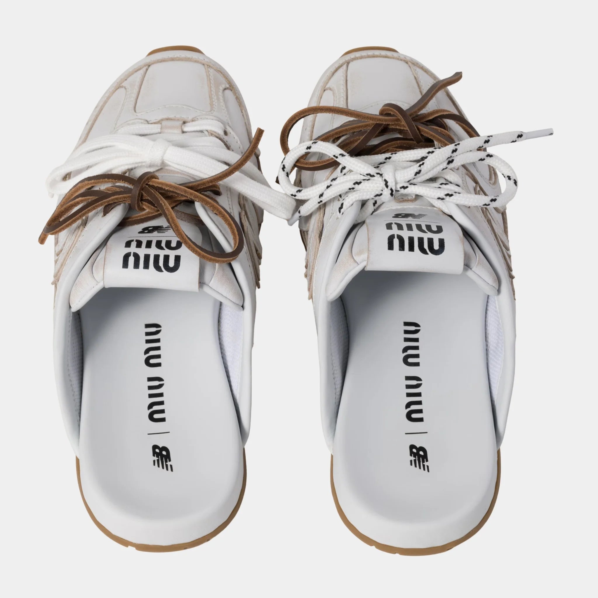 New Balance X Miu Miu 530 SL Deco Calf Leather Mules, White, Top