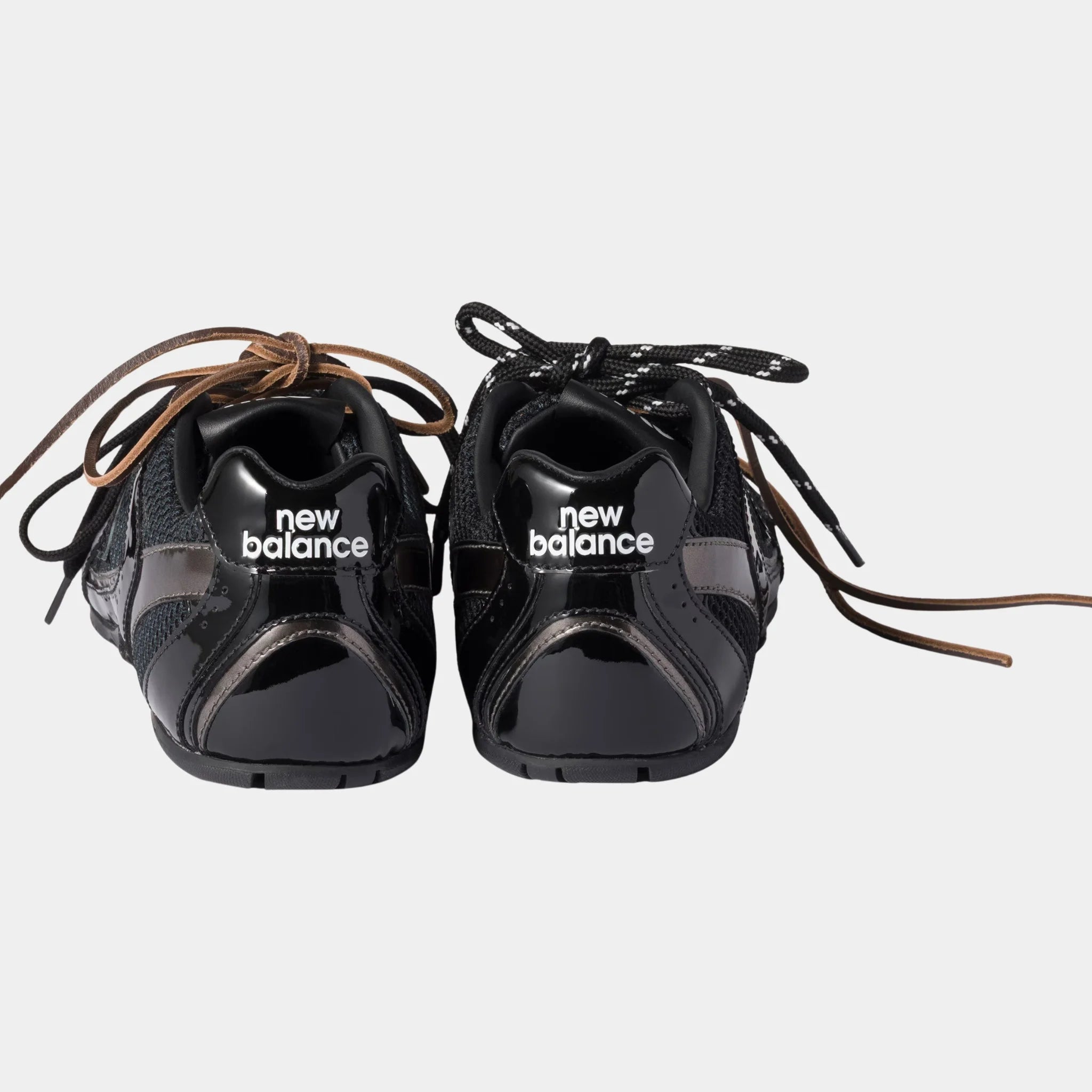 New Balance X Miu Miu 530 SL Patent Leather and Mesh Sneakers, Black, Anthracite Gray, Back