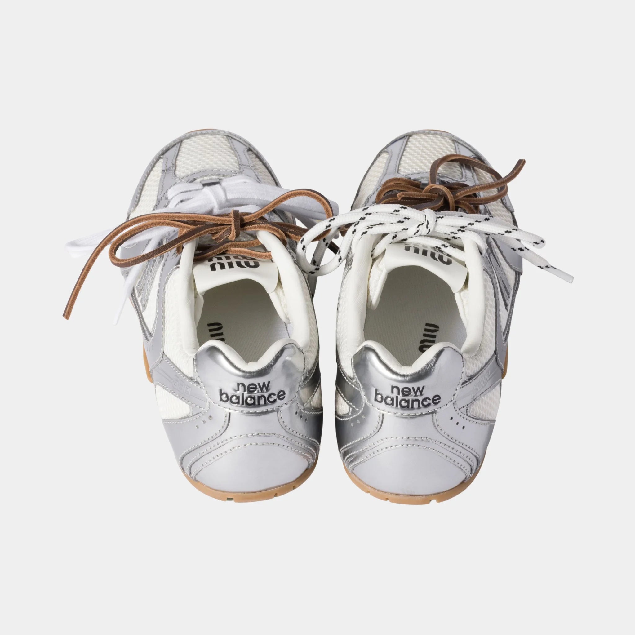 New Balance X Miu Miu 530 SL Shiny Metallic Leather & Mesh Sneakers, Silver, Back