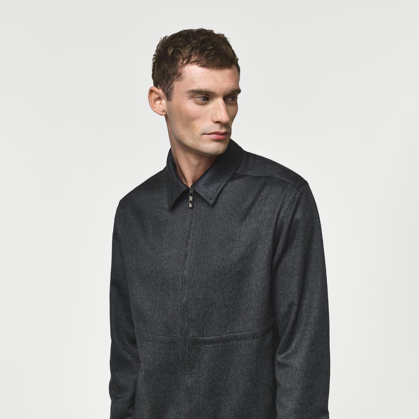 Ogier Aosta Cashmere Overshirt, closeupModel