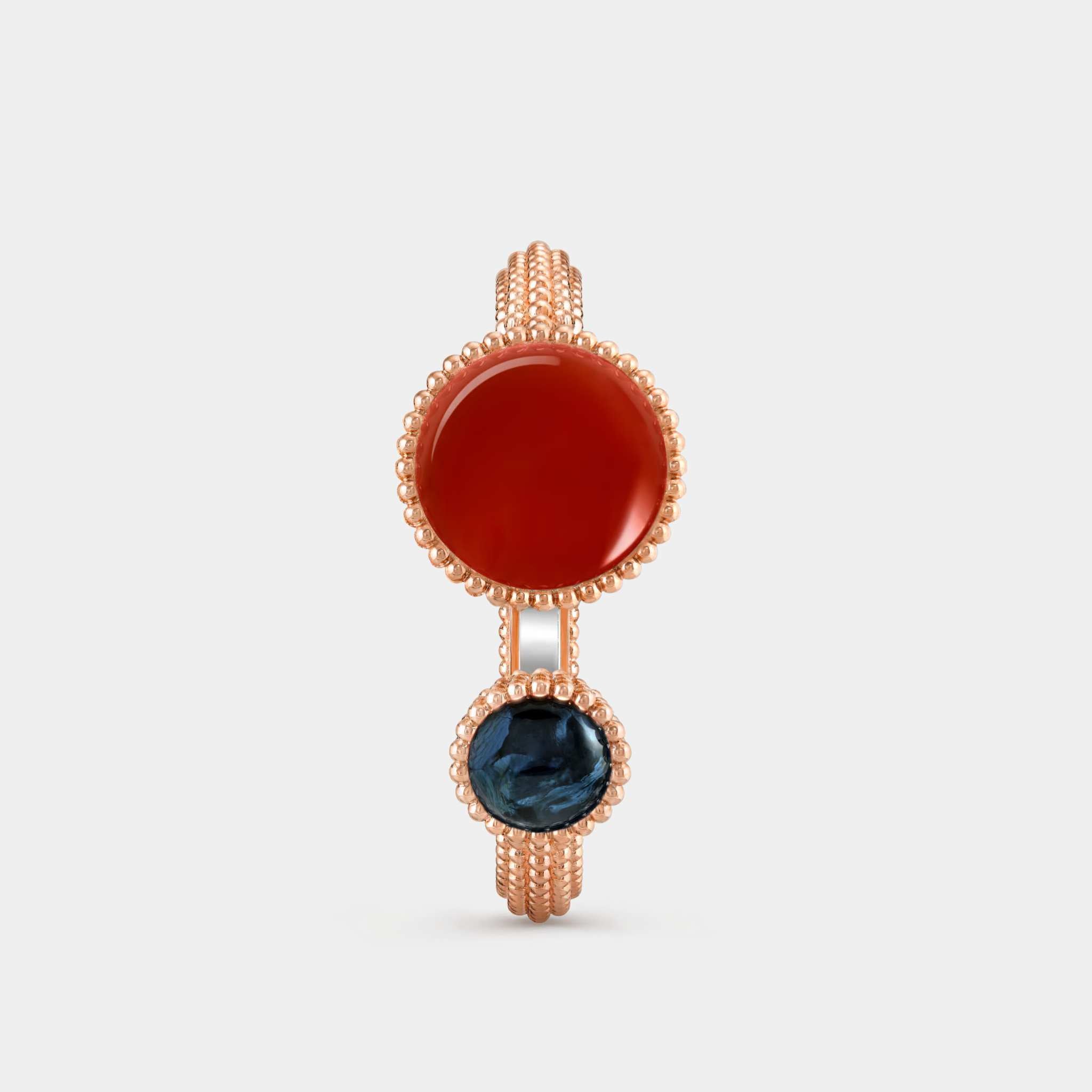 Perlée Toi & Moi secret watch Medium Model Rose Gold Carnelian Diamond Pearl Pietersite, Closed, Face