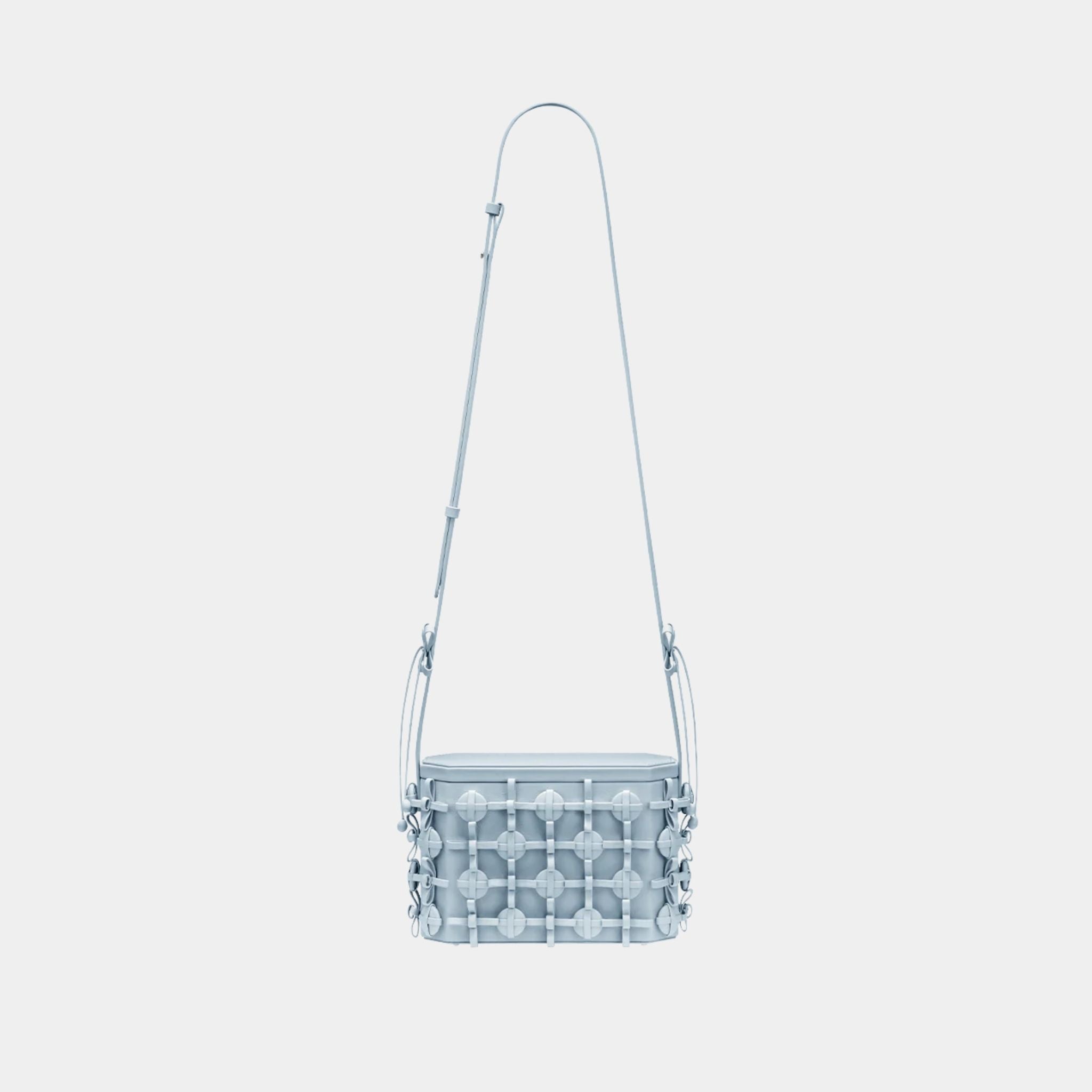 Polene Button Bow Box Handbag, Cloud, Front