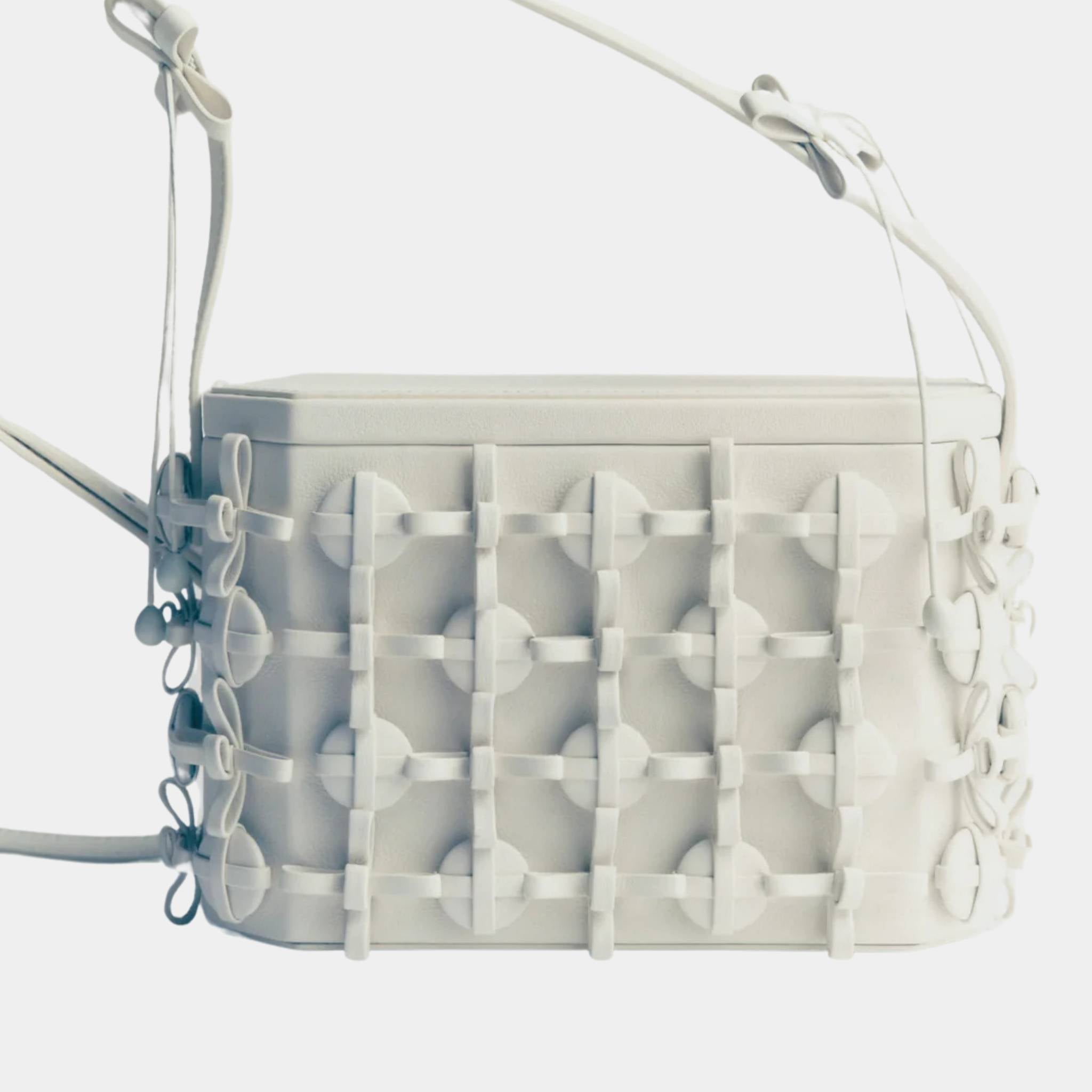 Polene Button Bow Box Handbag, Porcelain, Back