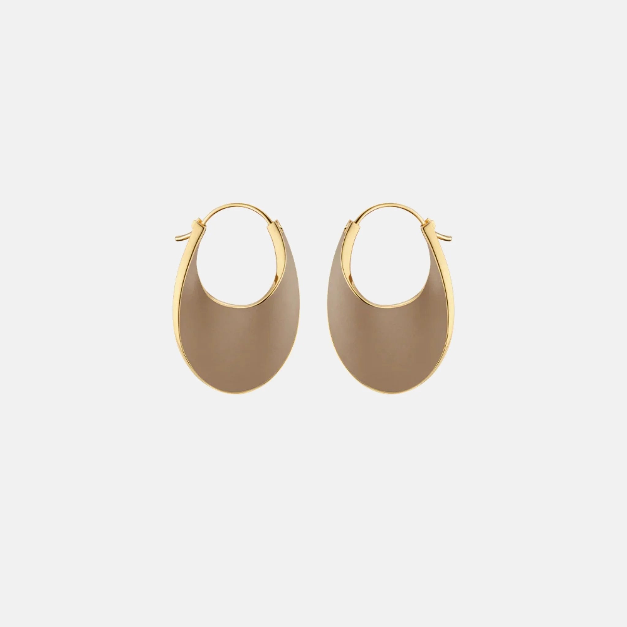Polene Eole Slim Hoop Earrings Leather Edition, Taupe