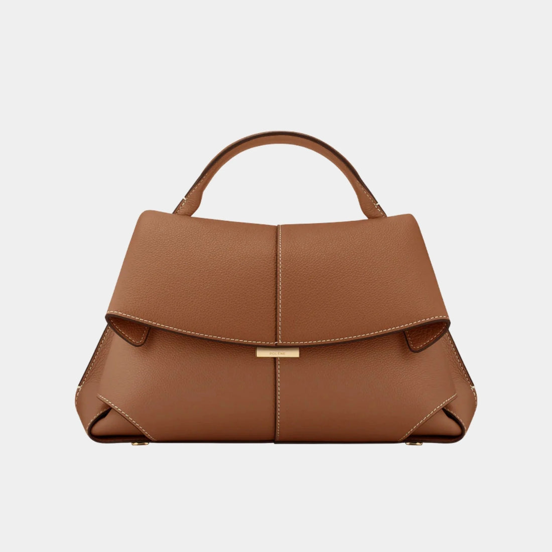 Polene Mokki Grained Leather Handbag, Camel