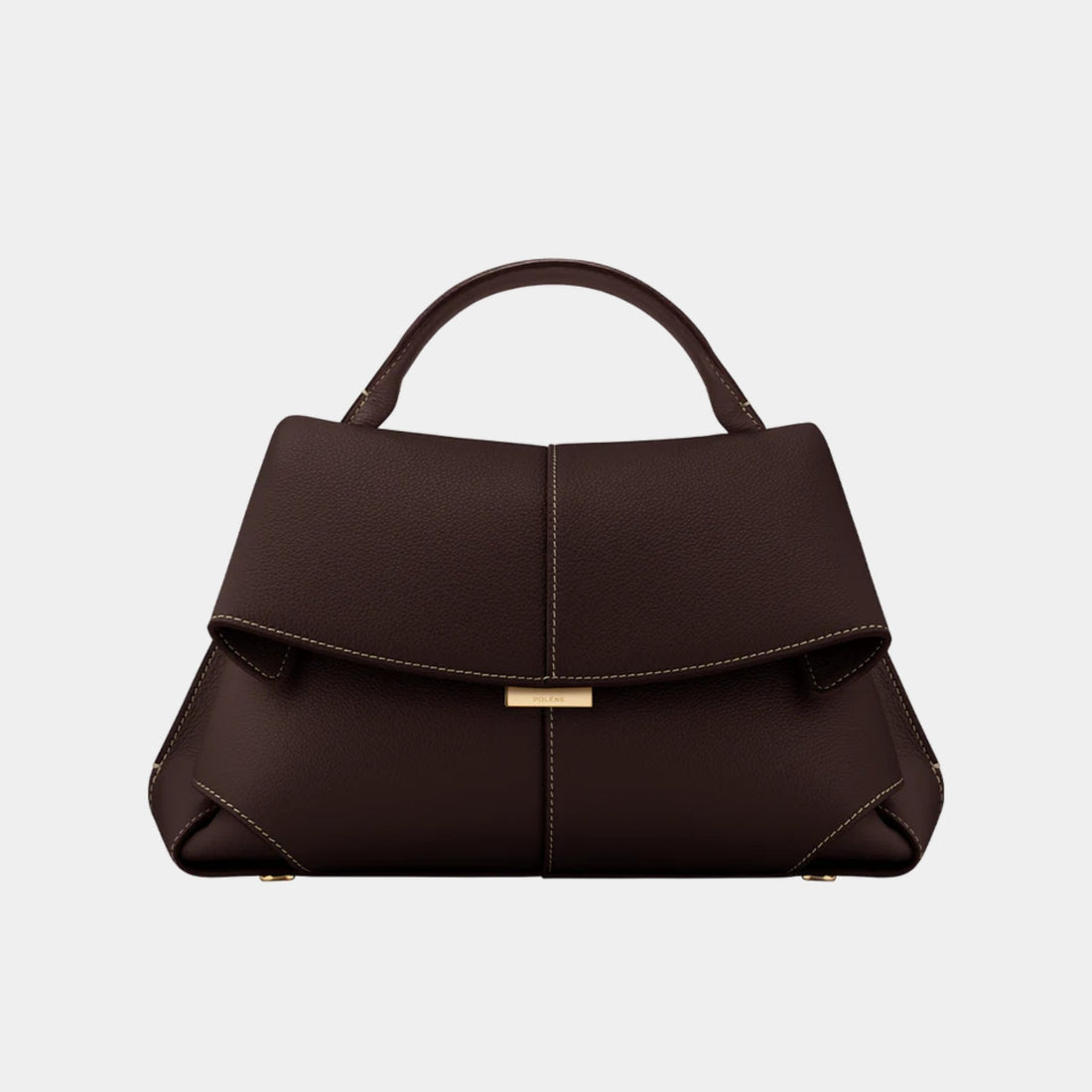 Polene Mokki Grained Leather Handbag, Ebony