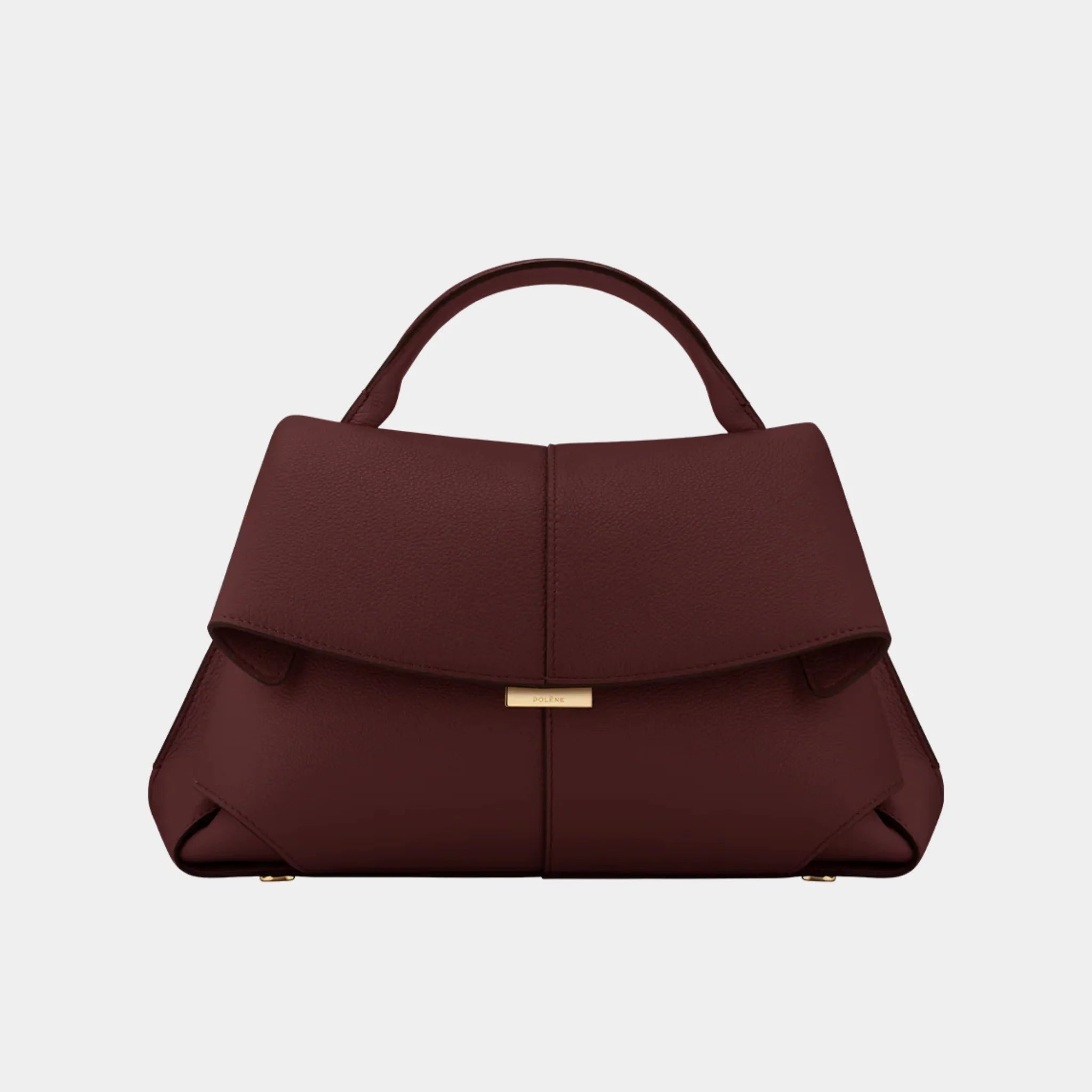 Polene Mokki Handbag in Grained Leather, Black Cherry