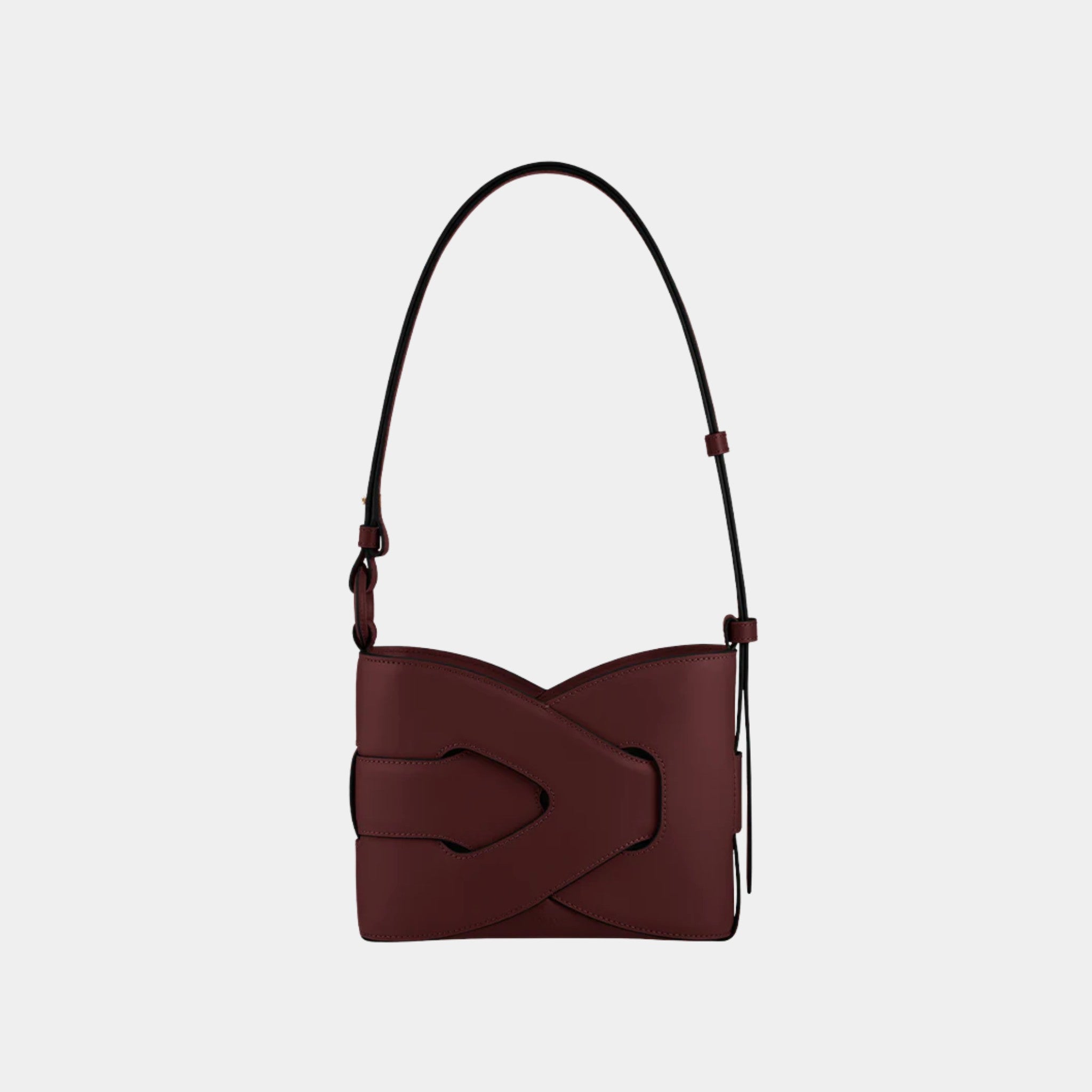 Polene Nodde Smooth Calfskin Shoulder Bag, Black Cherry